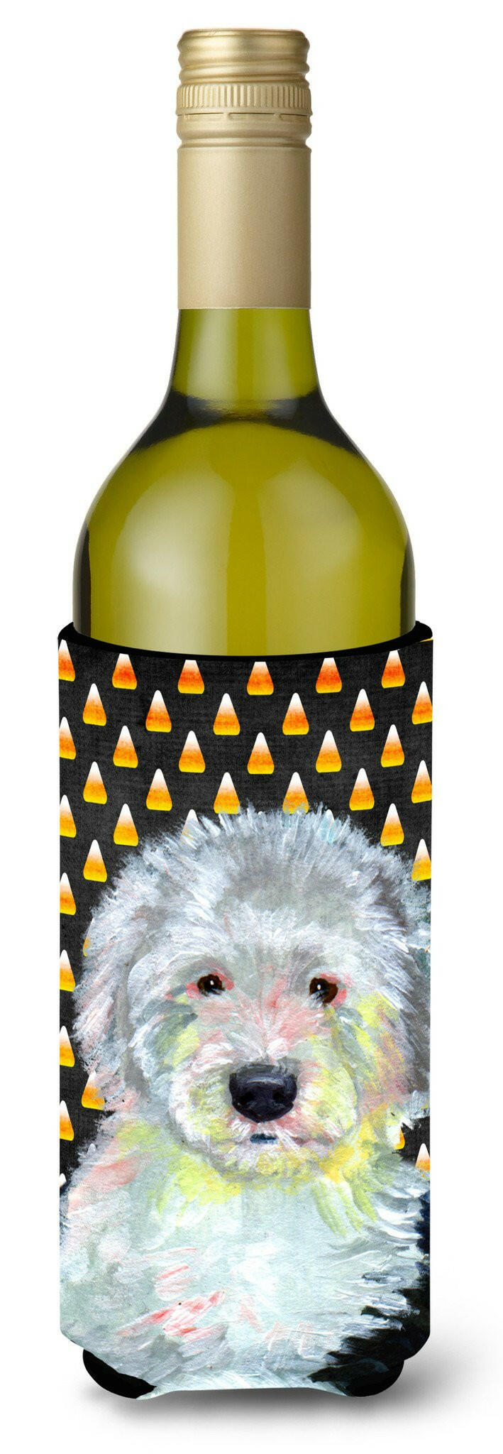 Old English Sheepdog Candy Corn Halloween Portrait Wine Bottle Beverage Insulator Beverage Insulator Hugger by Caroline's Treasures