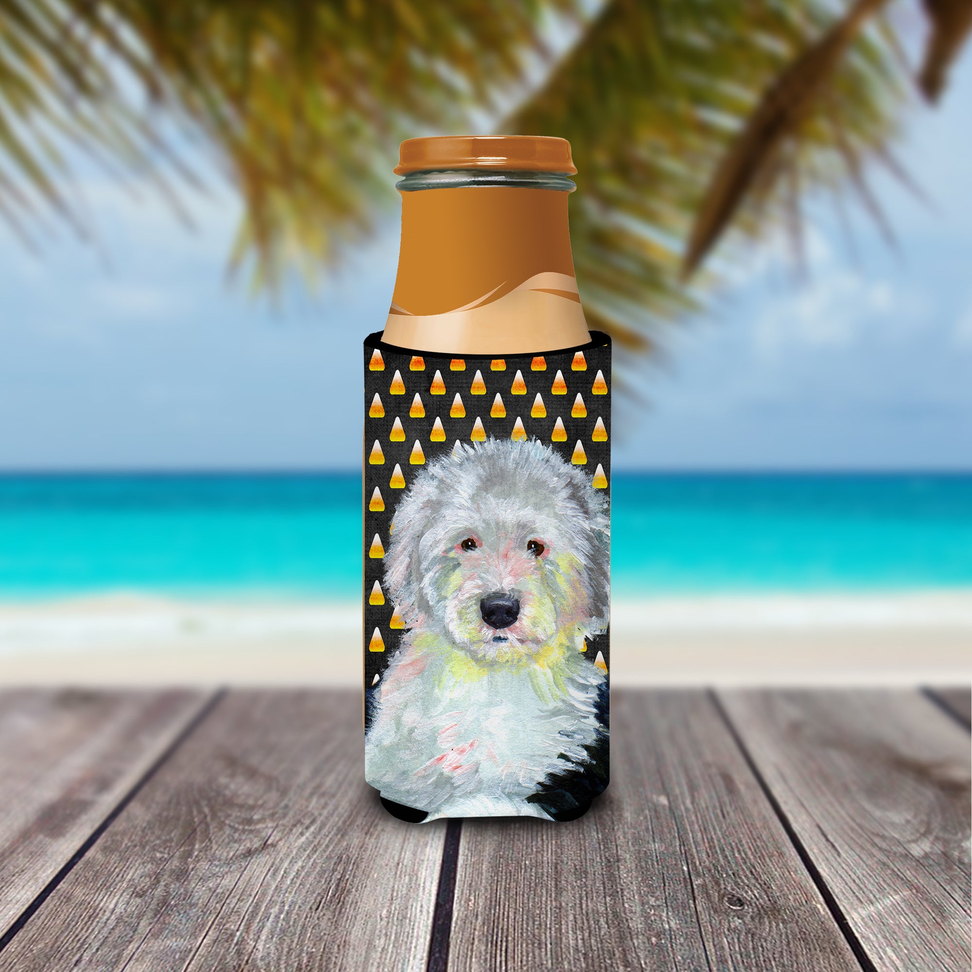 Old English Sheepdog Candy Corn Halloween Portrait Ultra Beverage Insulators for slim cans LH9046MUK.