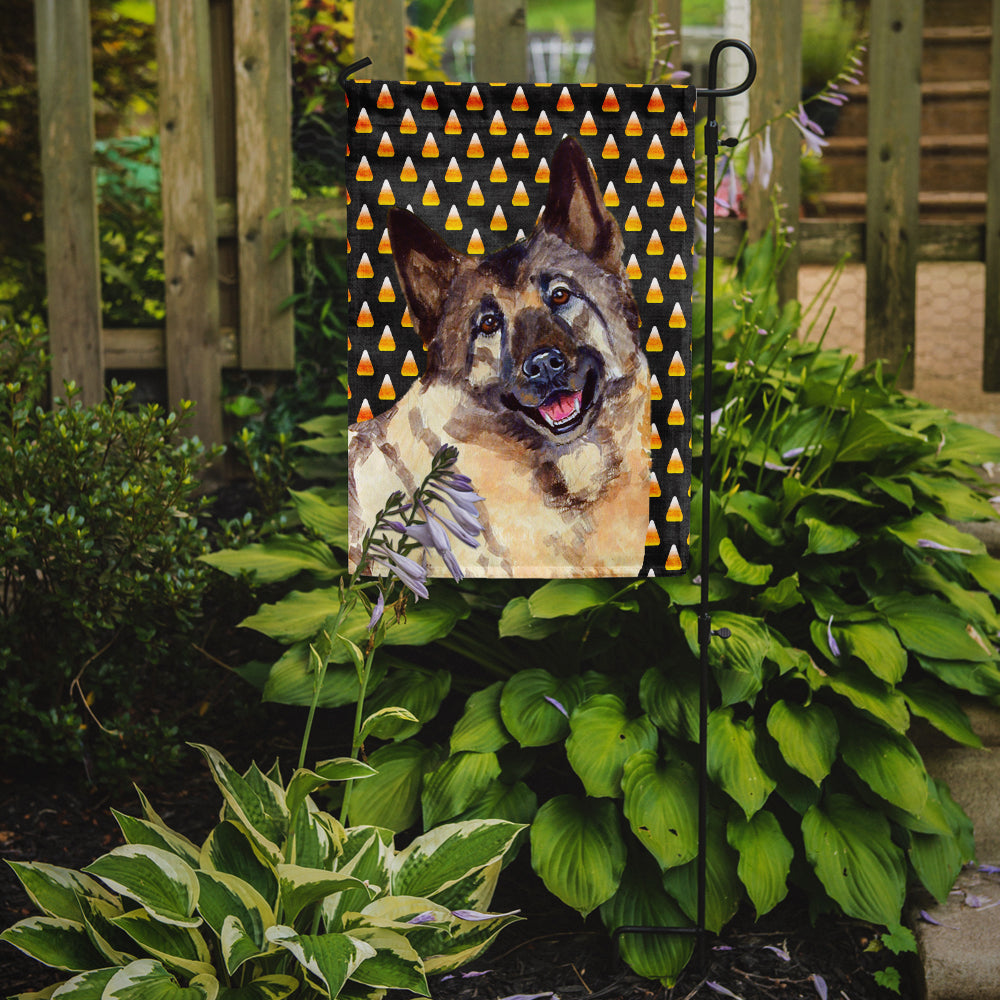 Norwegian Elkhound Candy Corn Halloween Portrait Flag Garden Size.