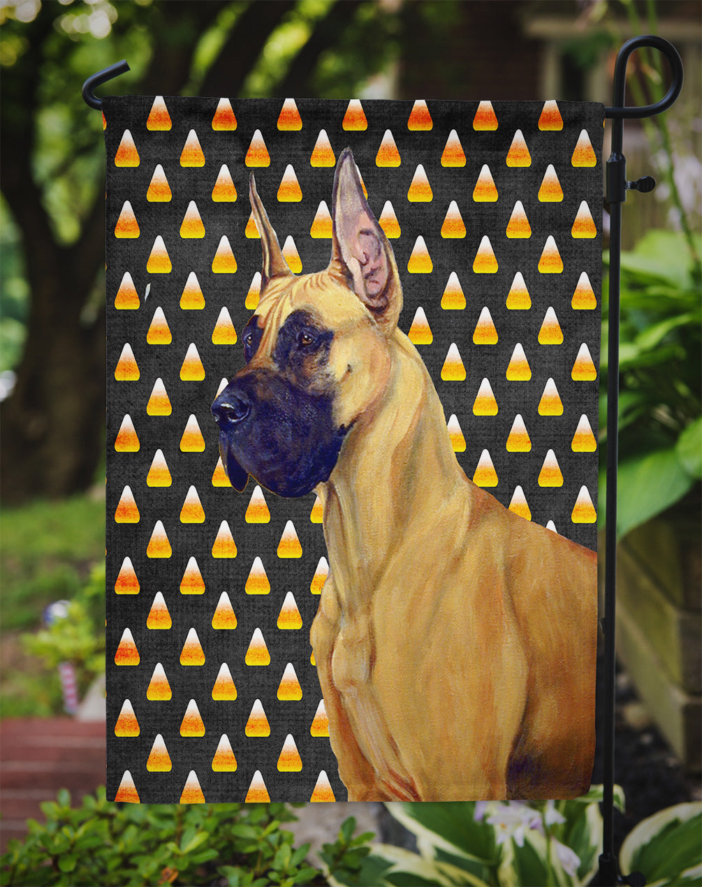 Great Dane Candy Corn Halloween Portrait Flag Garden Size.