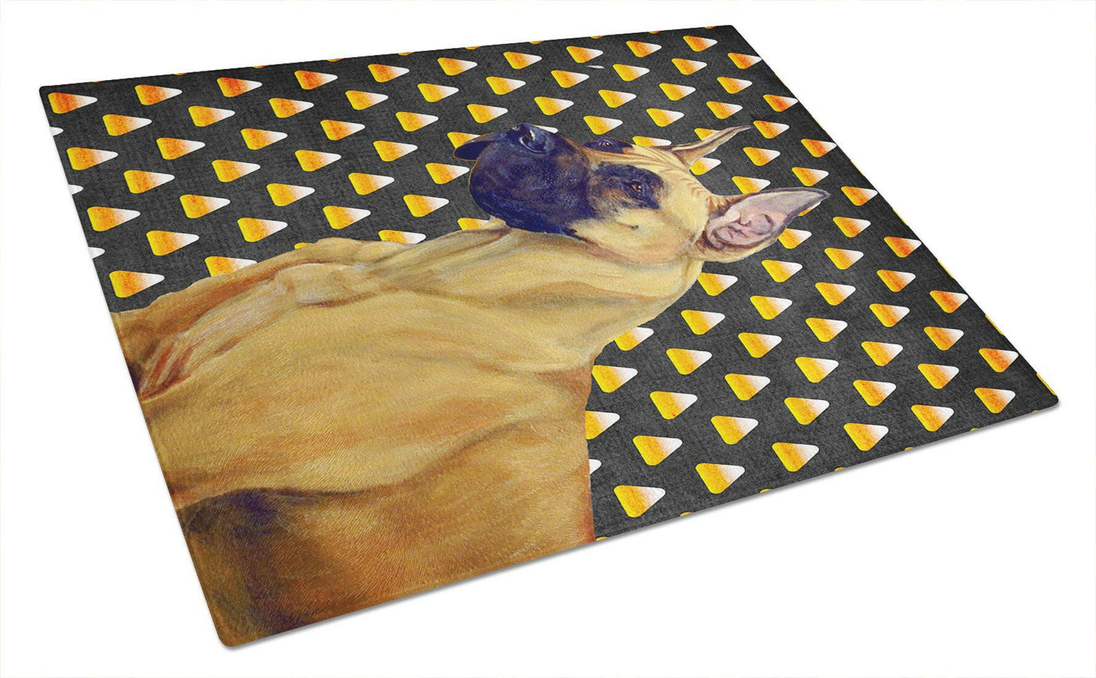 Great Dane Candy Corn Halloween Portrait Glass Cutting Board Large by Caroline's Treasures