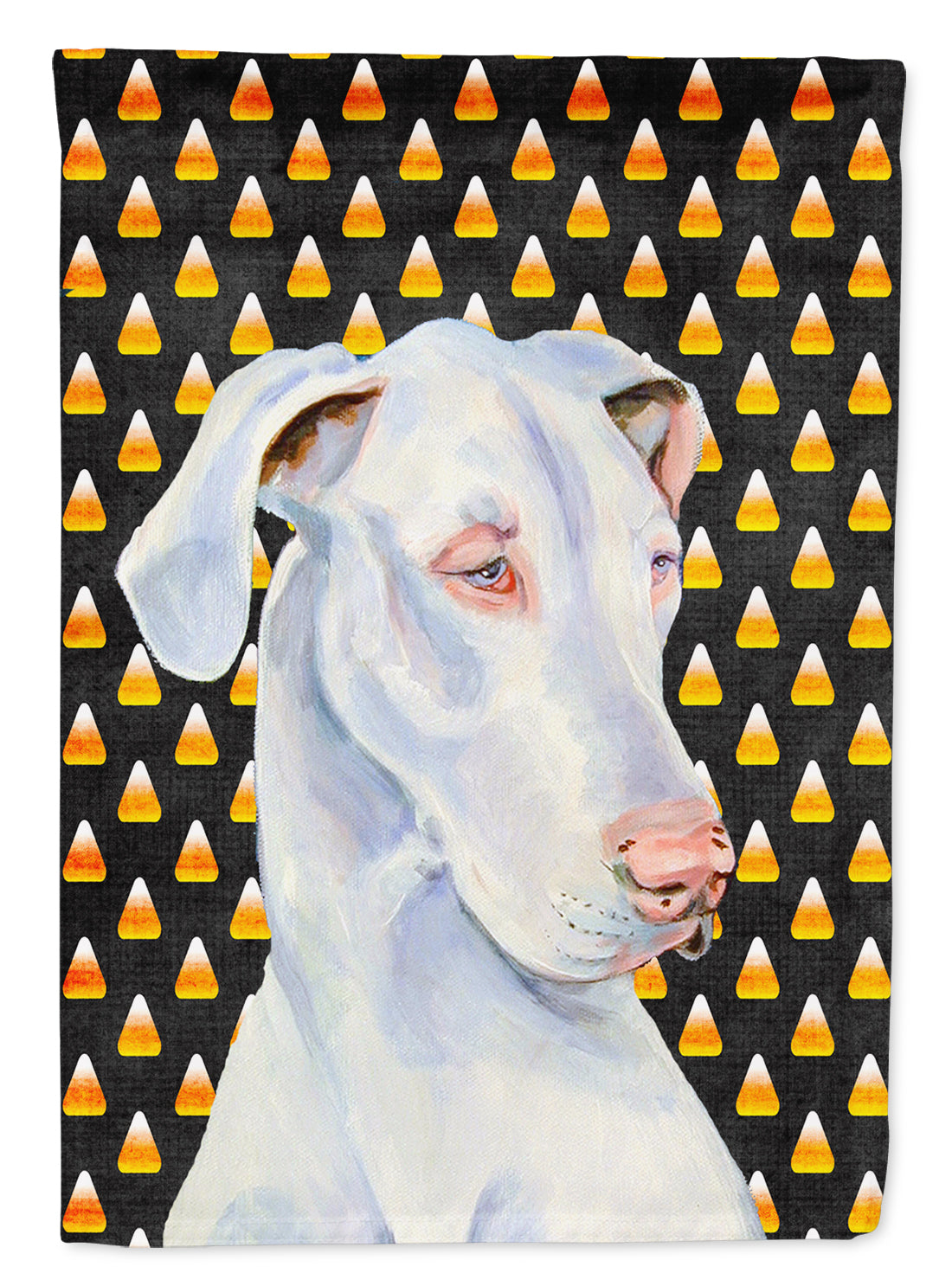 Great Dane Candy Corn Halloween Portrait Flag Garden Size.