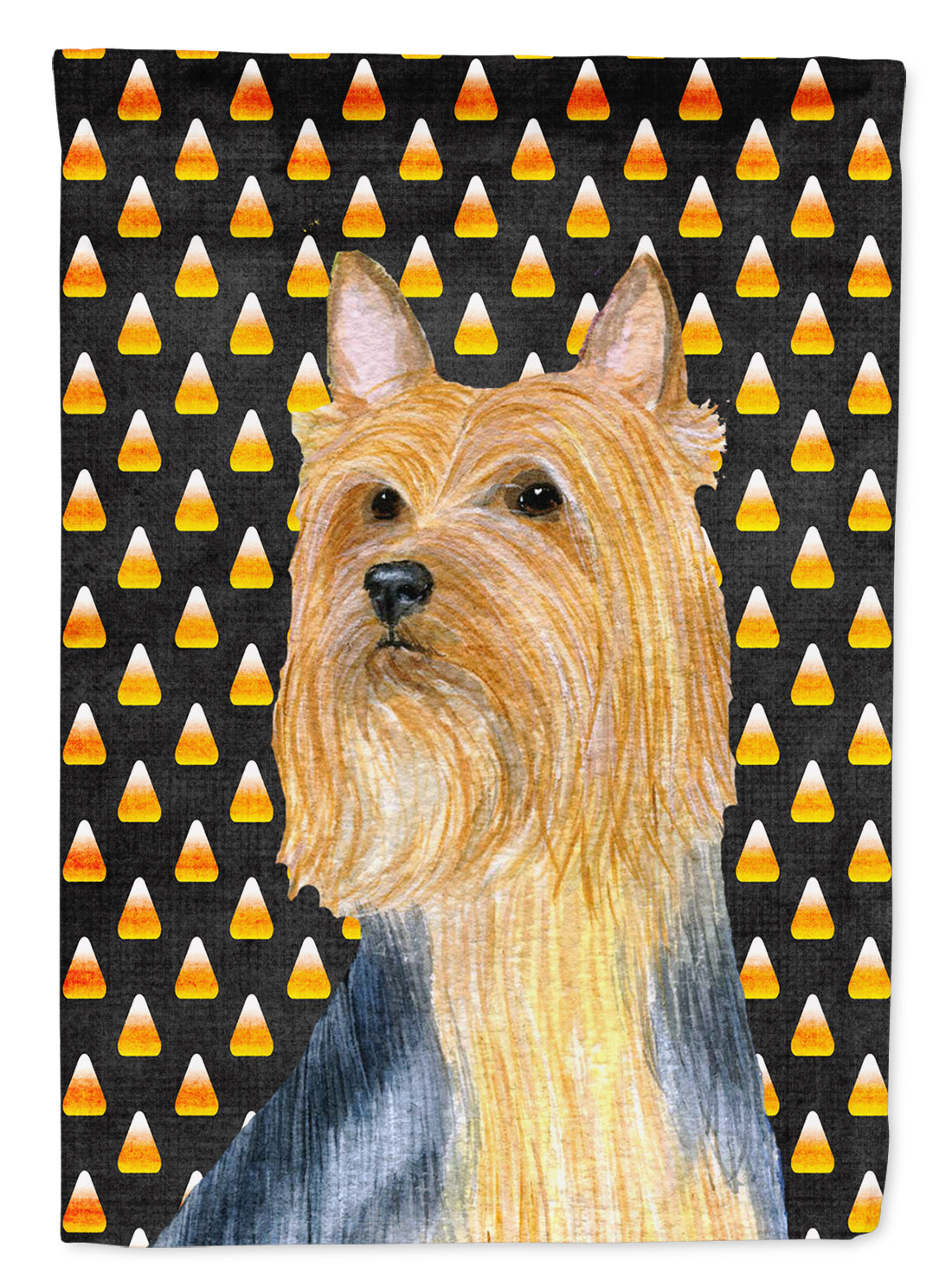 Silky Terrier Candy Corn Halloween Portrait Flag Garden Size.