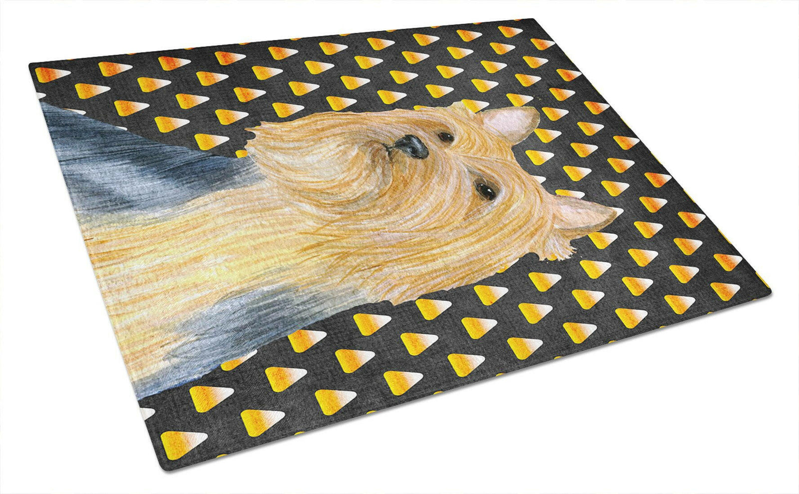 Silky Terrier Candy Corn Halloween Portrait Glass Cutting Board Large by Caroline's Treasures