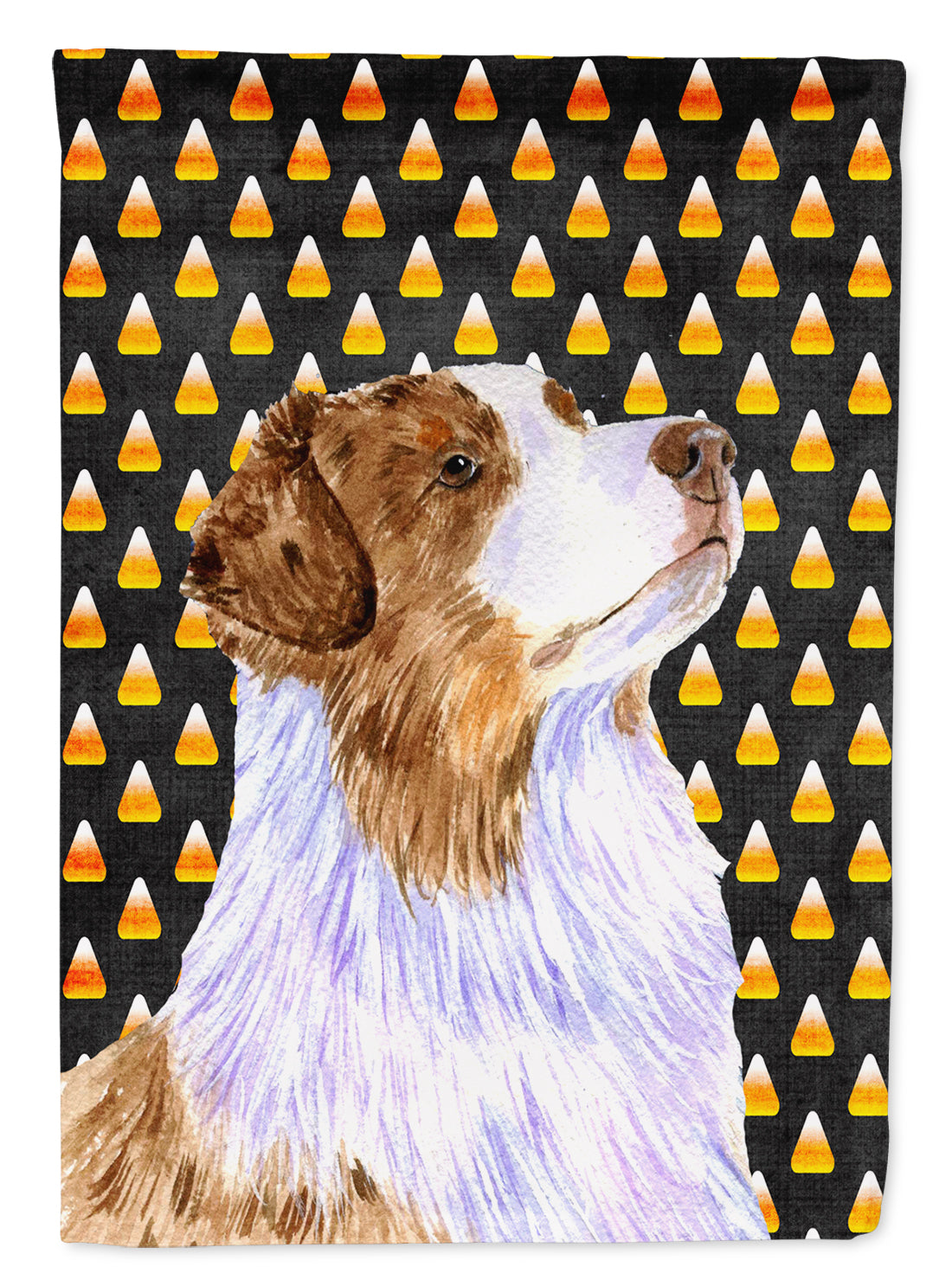 Australian Shepherd Candy Corn Halloween Portrait Flag Garden Size.