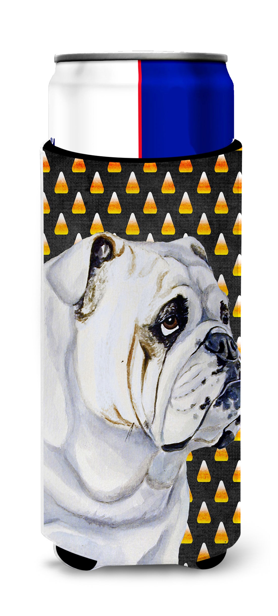 Bulldog English Candy Corn Halloween Portrait Ultra Beverage Insulators for slim cans LH9060MUK.