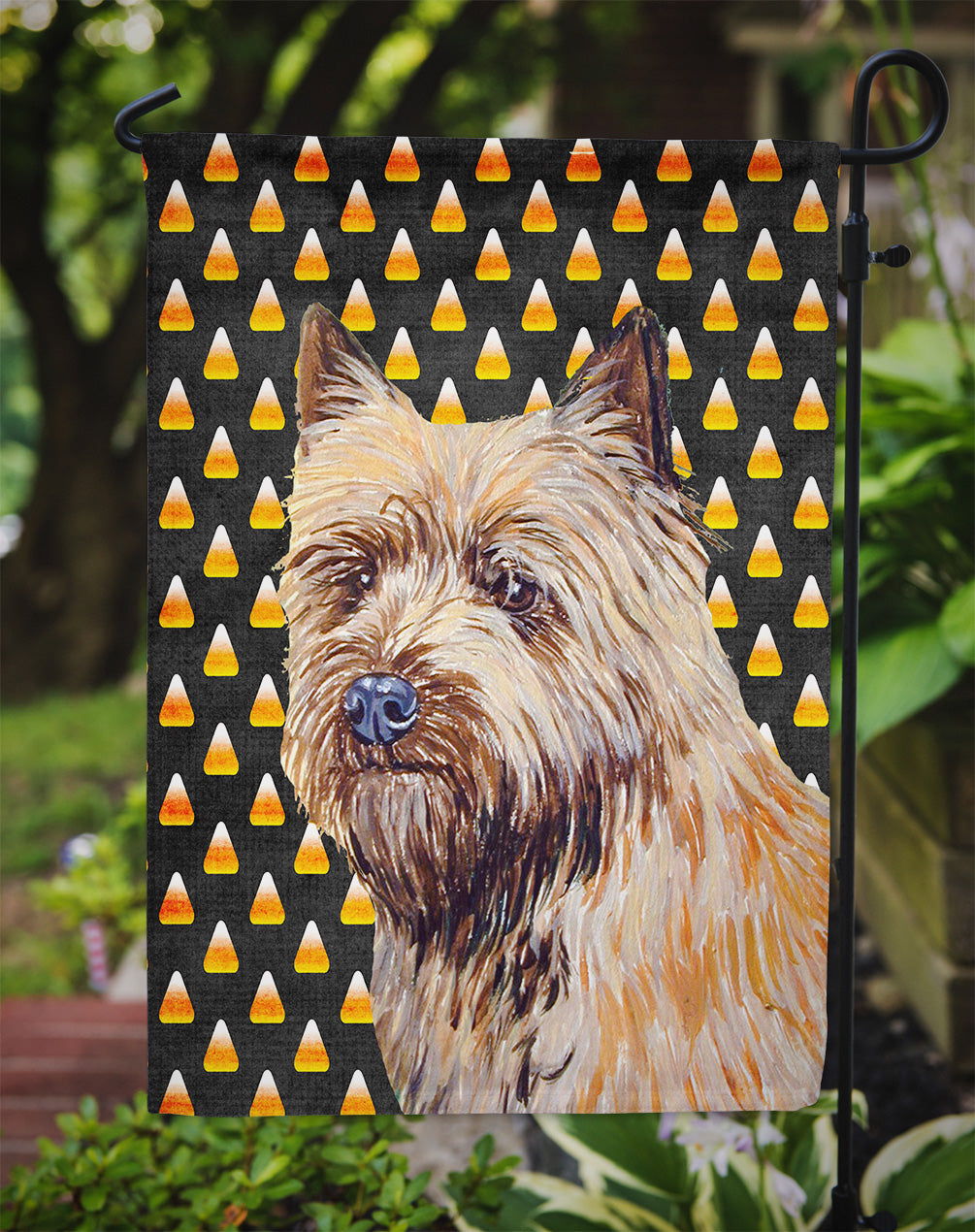 Cairn Terrier Candy Corn Halloween Portrait Flag Garden Size.