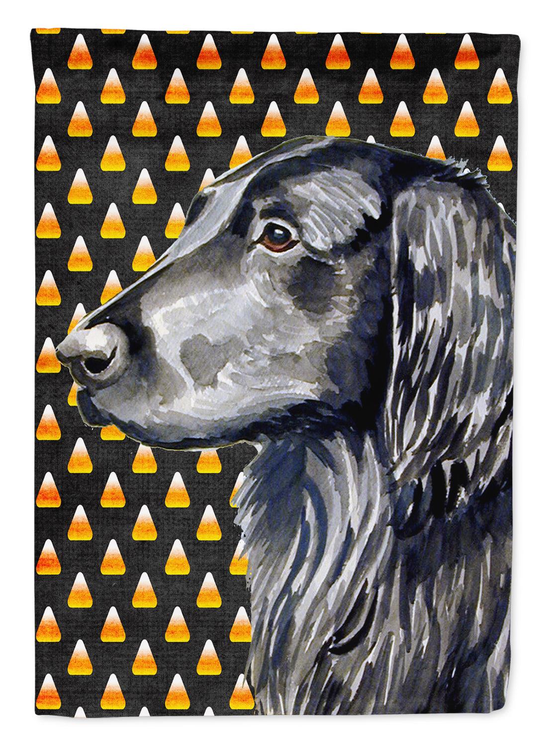 Flat Coated Retriever Candy Corn Halloween Portrait Flag Canvas House Size  the-store.com.