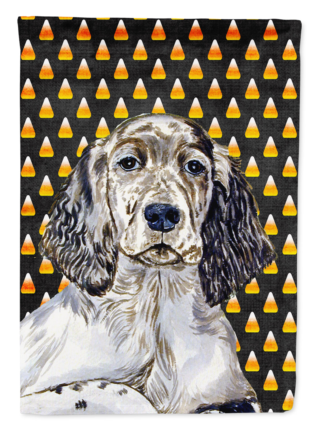 English Setter Candy Corn Halloween Portrait Flag Garden Size.