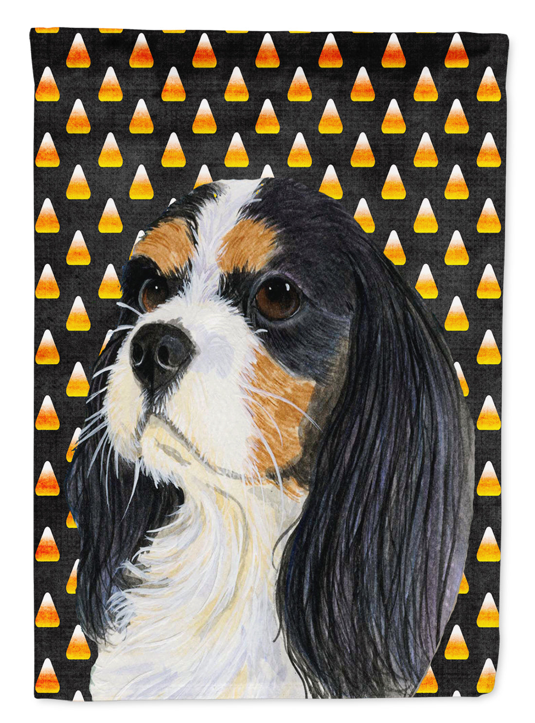 Cavalier Spaniel Tricolor Candy Corn Halloween Portrait Flag Canvas House Size  the-store.com.