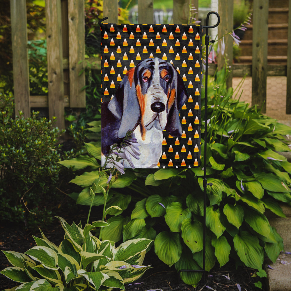 Basset Hound Candy Corn Halloween Portrait Flag Garden Size.