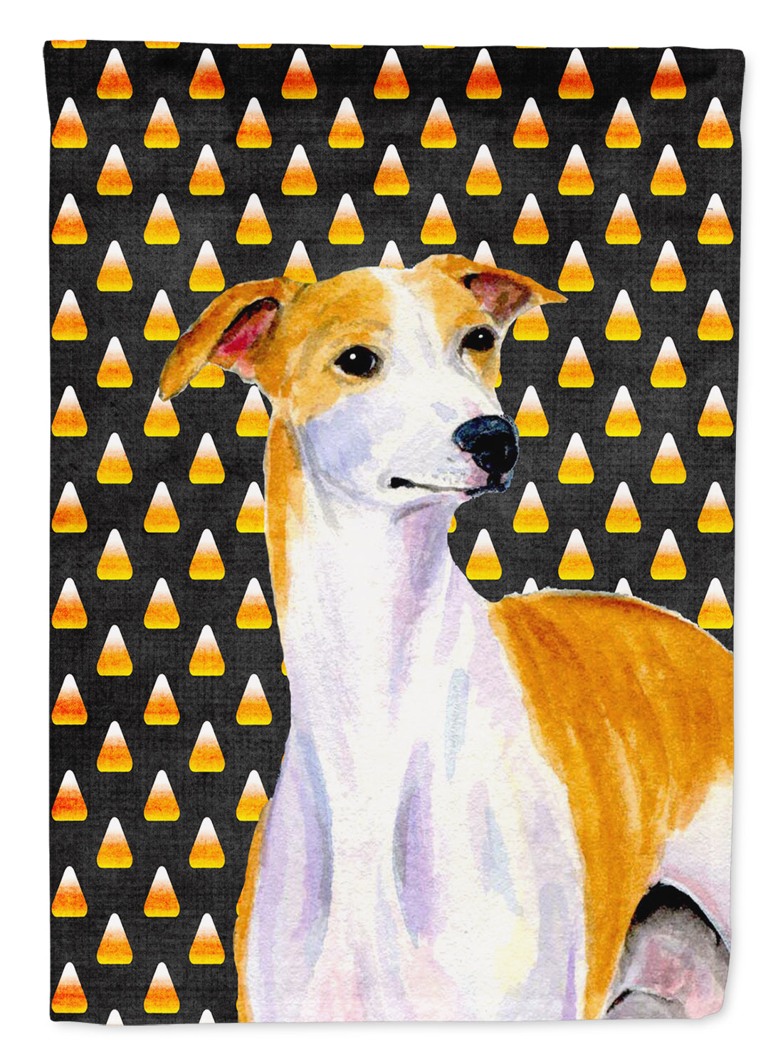 Whippet Candy Corn Halloween Portrait Flag Garden Size.