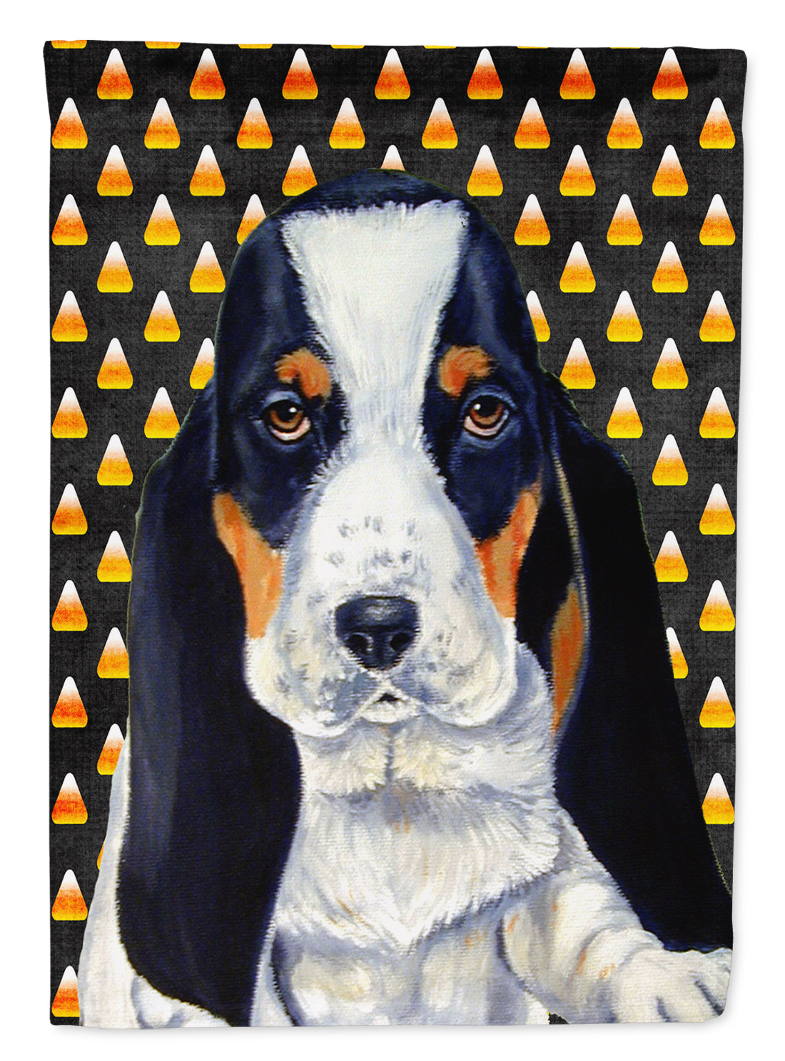 Basset Hound Candy Corn Halloween Portrait Flag Garden Size.