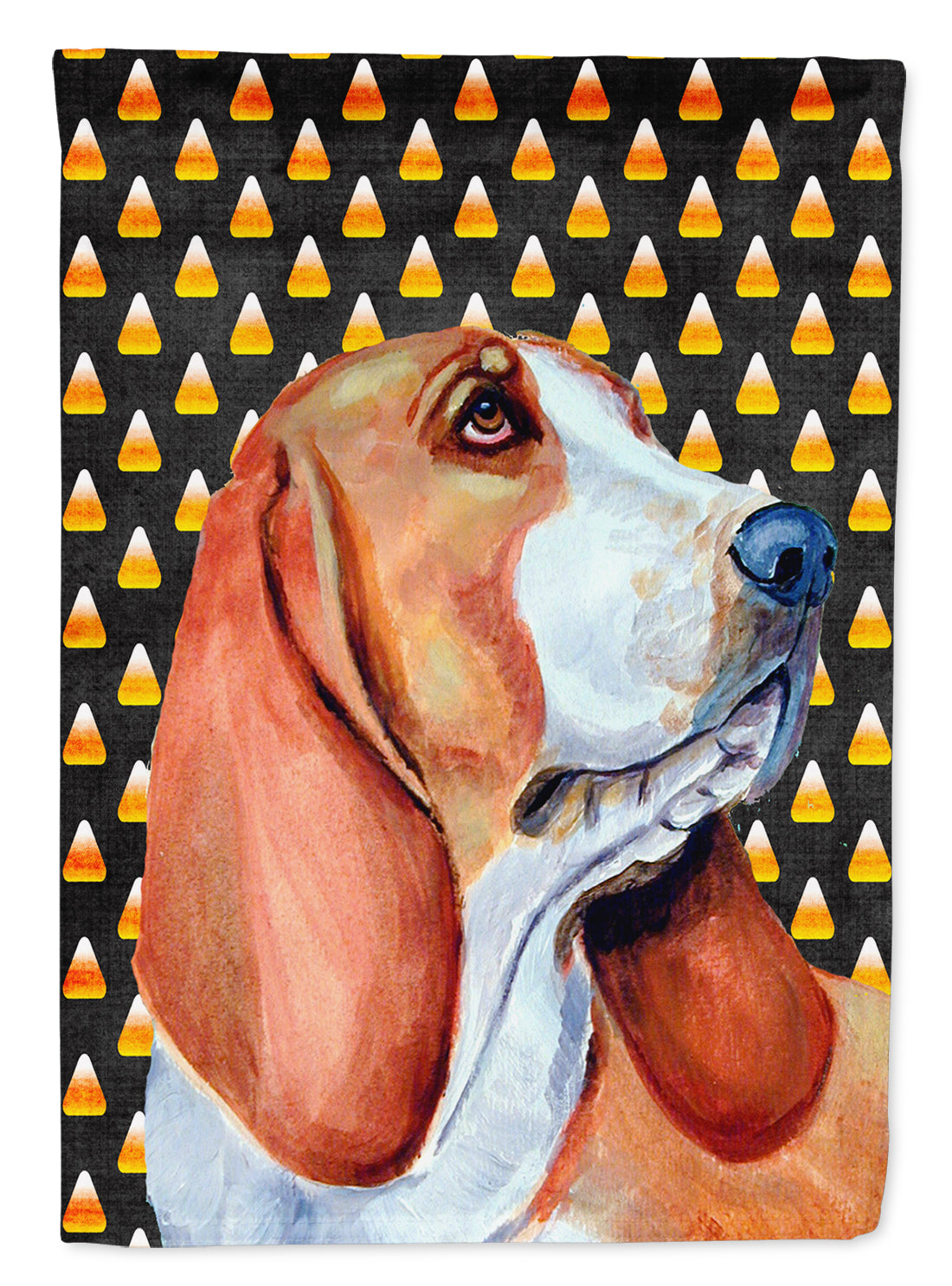 Basset Hound Candy Corn Halloween Portrait Flag Garden Size.