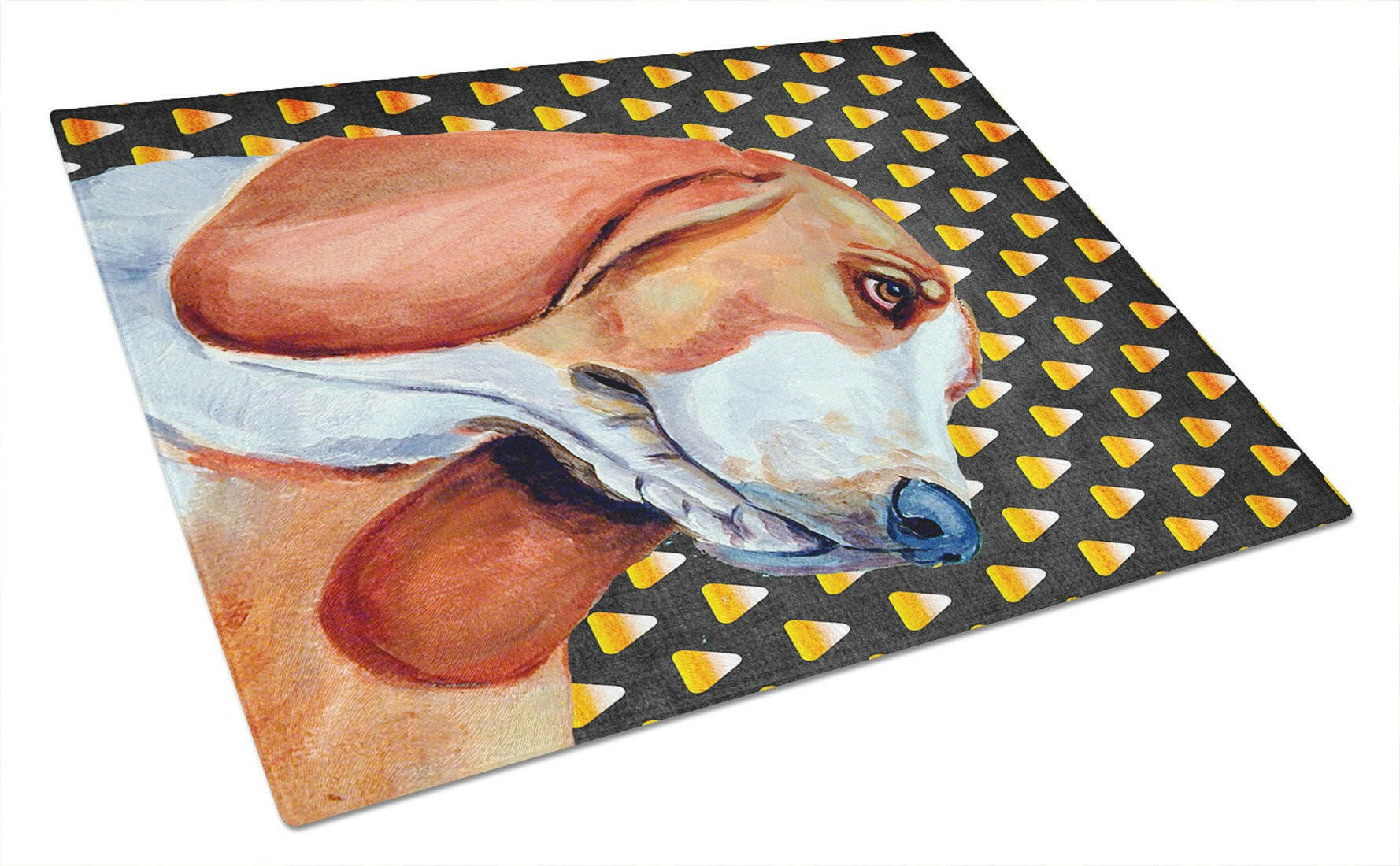 Basset Hound Candy Corn Halloween Portrait Glass Cutting Board Large by Caroline's Treasures