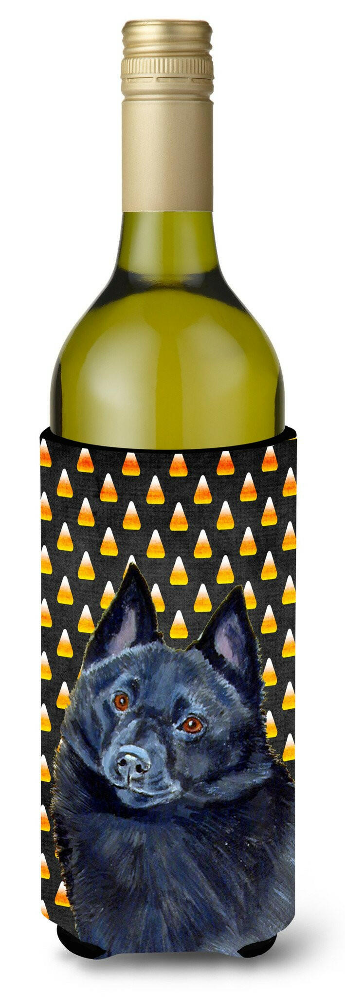 Schipperke Candy Corn Halloween Portrait Wine Bottle Beverage Insulator Beverage Insulator Hugger by Caroline's Treasures