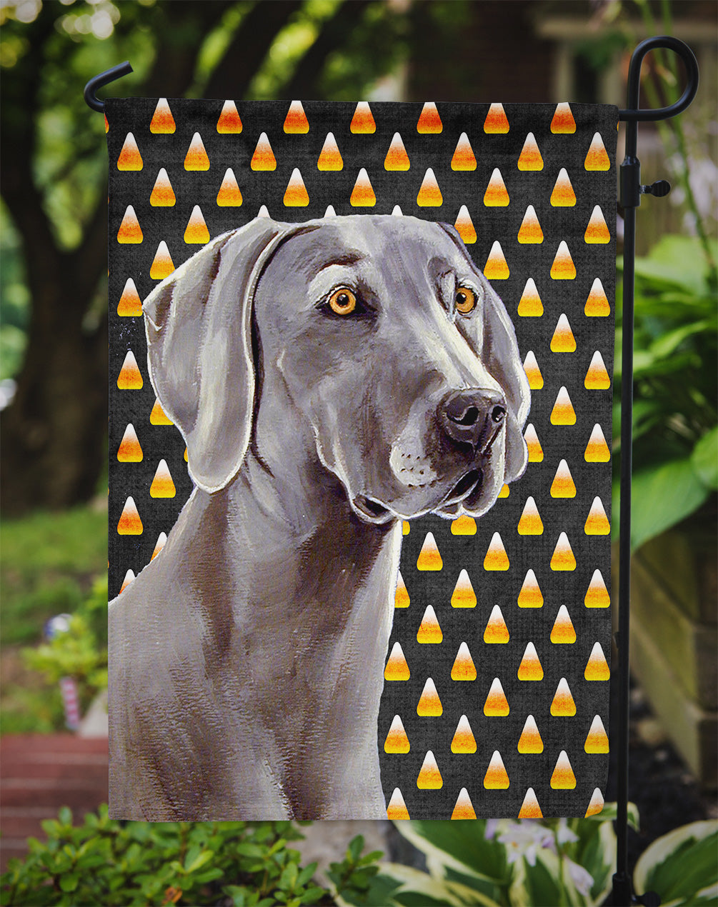 Weimaraner Candy Corn Halloween Portrait Flag Garden Size.