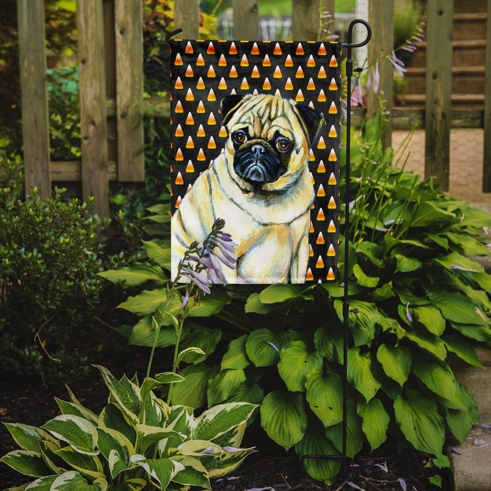 Pug Candy Corn Halloween Portrait Flag Garden Size.