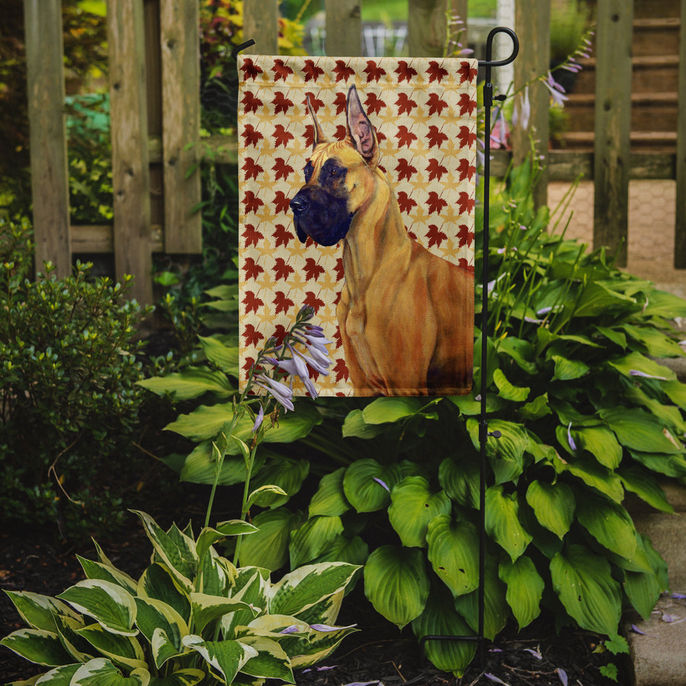 Great Dane Fall Leaves Portrait Flag Garden Size.