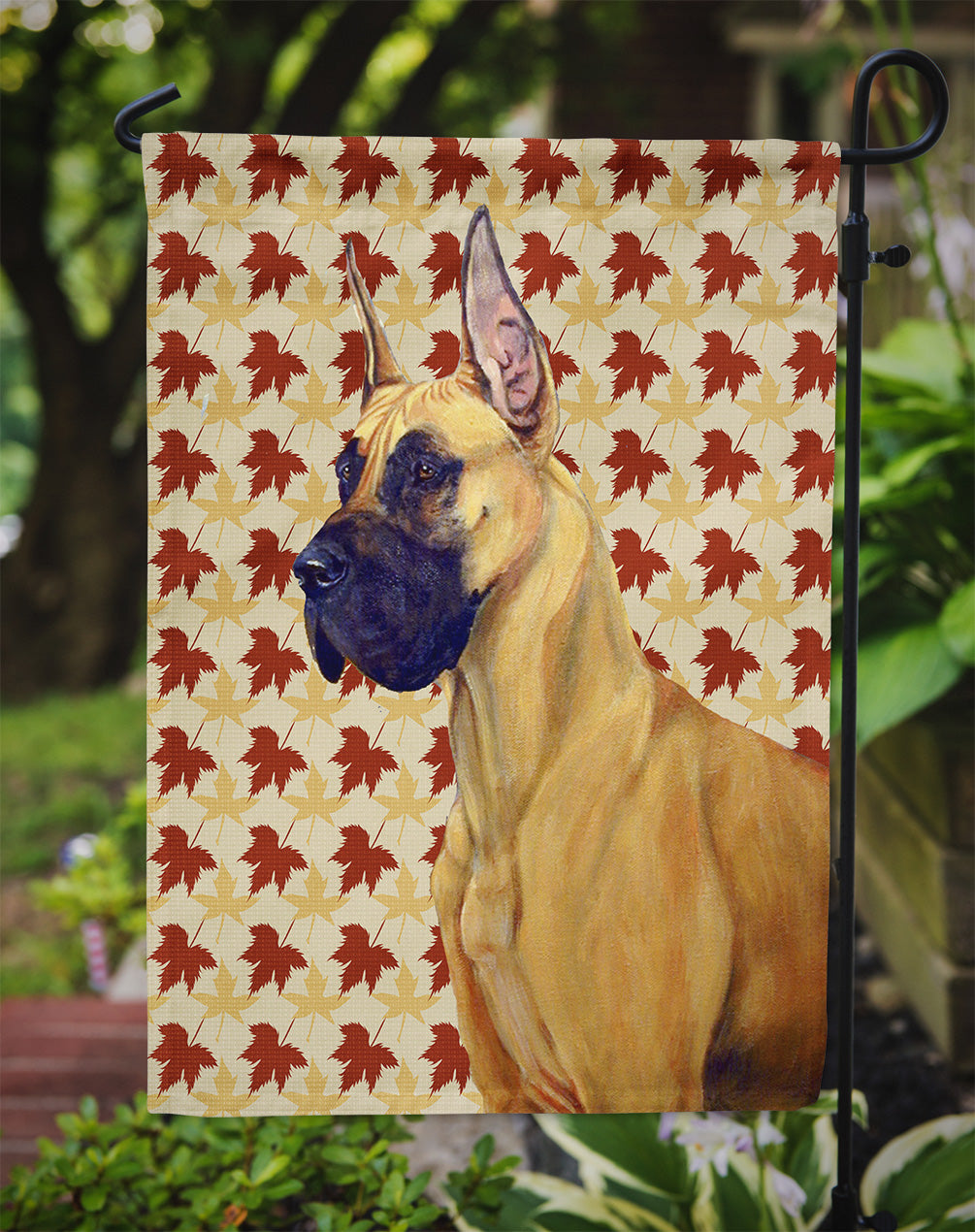 Great Dane Fall Leaves Portrait Flag Garden Size.