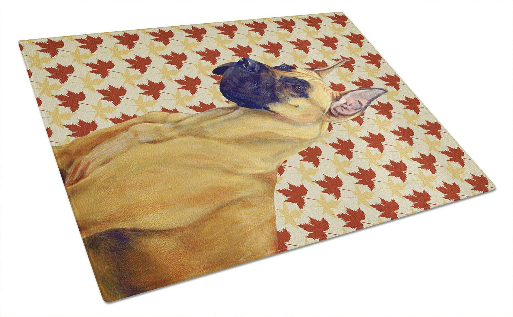 Great Dane Fall Leaves Portrait Glass Cutting Board Large by Caroline's Treasures