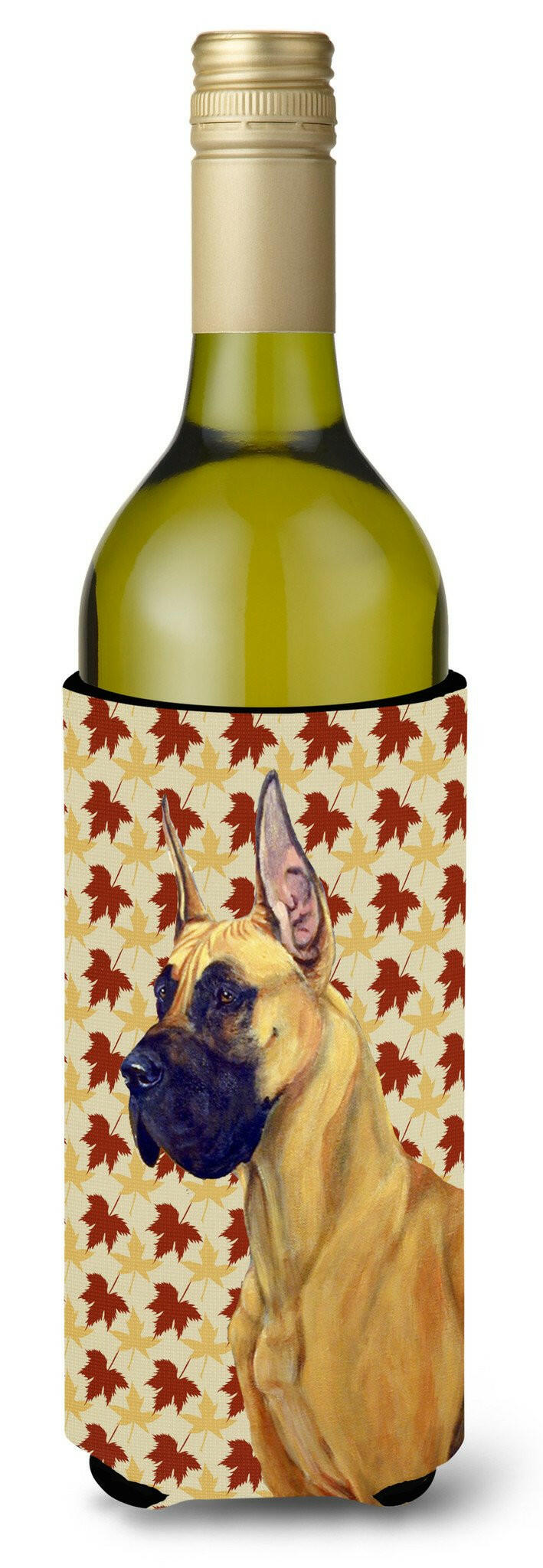 Great Dane Fall Leaves Portrait Wine Bottle Beverage Insulator Beverage Insulator Hugger by Caroline's Treasures