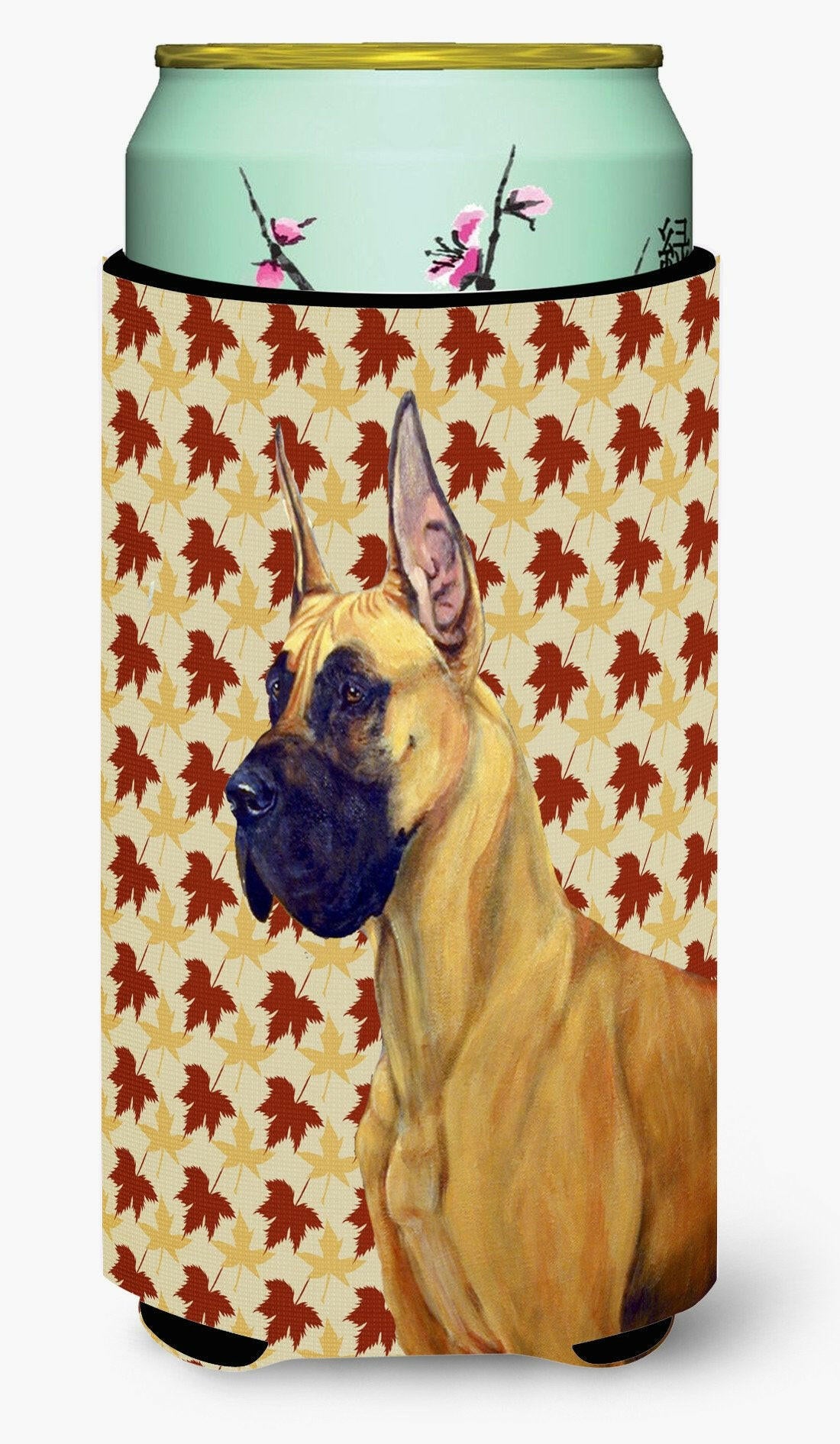 Great Dane Fall Leaves Portrait  Tall Boy Beverage Insulator Beverage Insulator Hugger by Caroline's Treasures