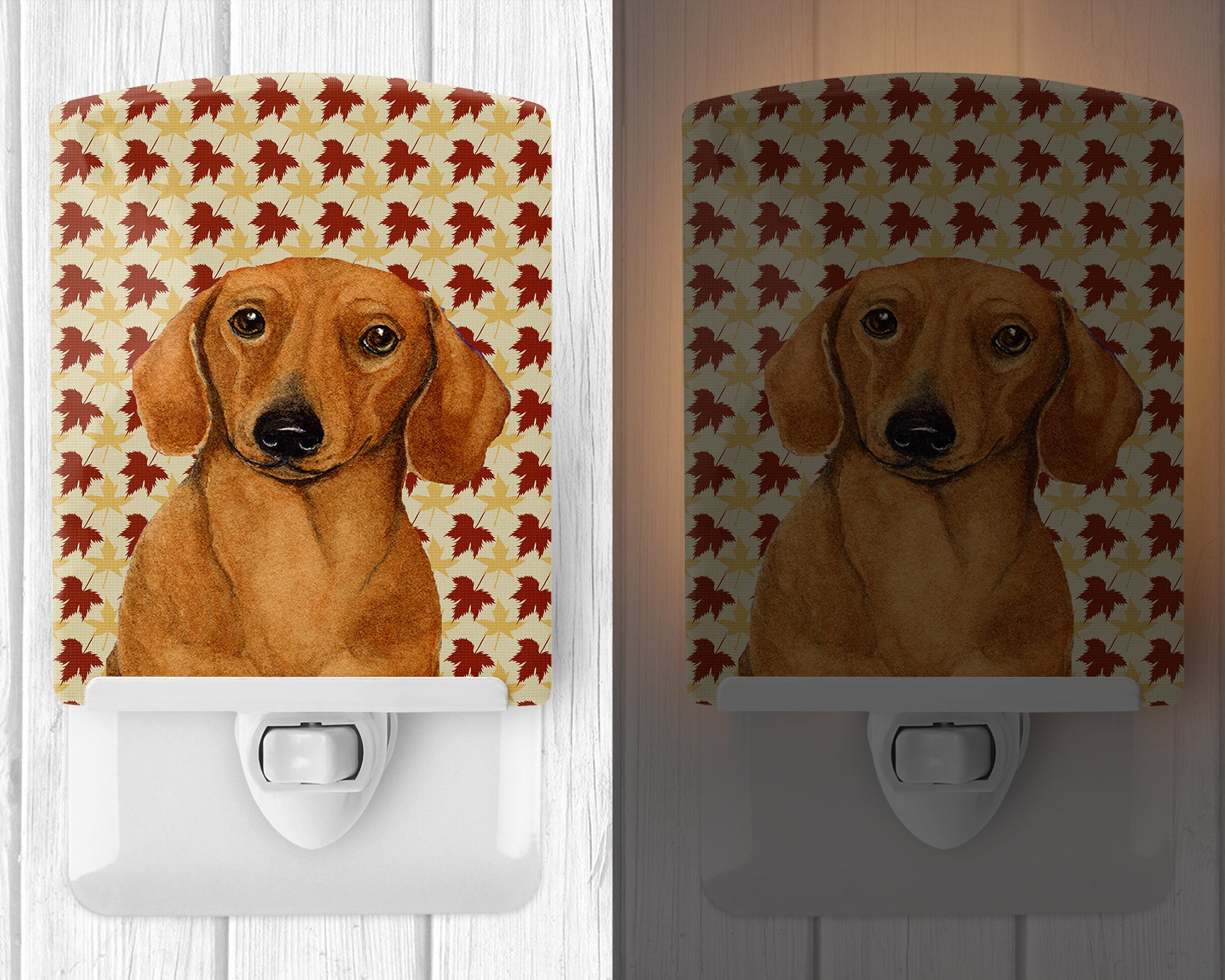 Dachshund Fall Leaves Portrait Ceramic Night Light LH9087CNL - the-store.com