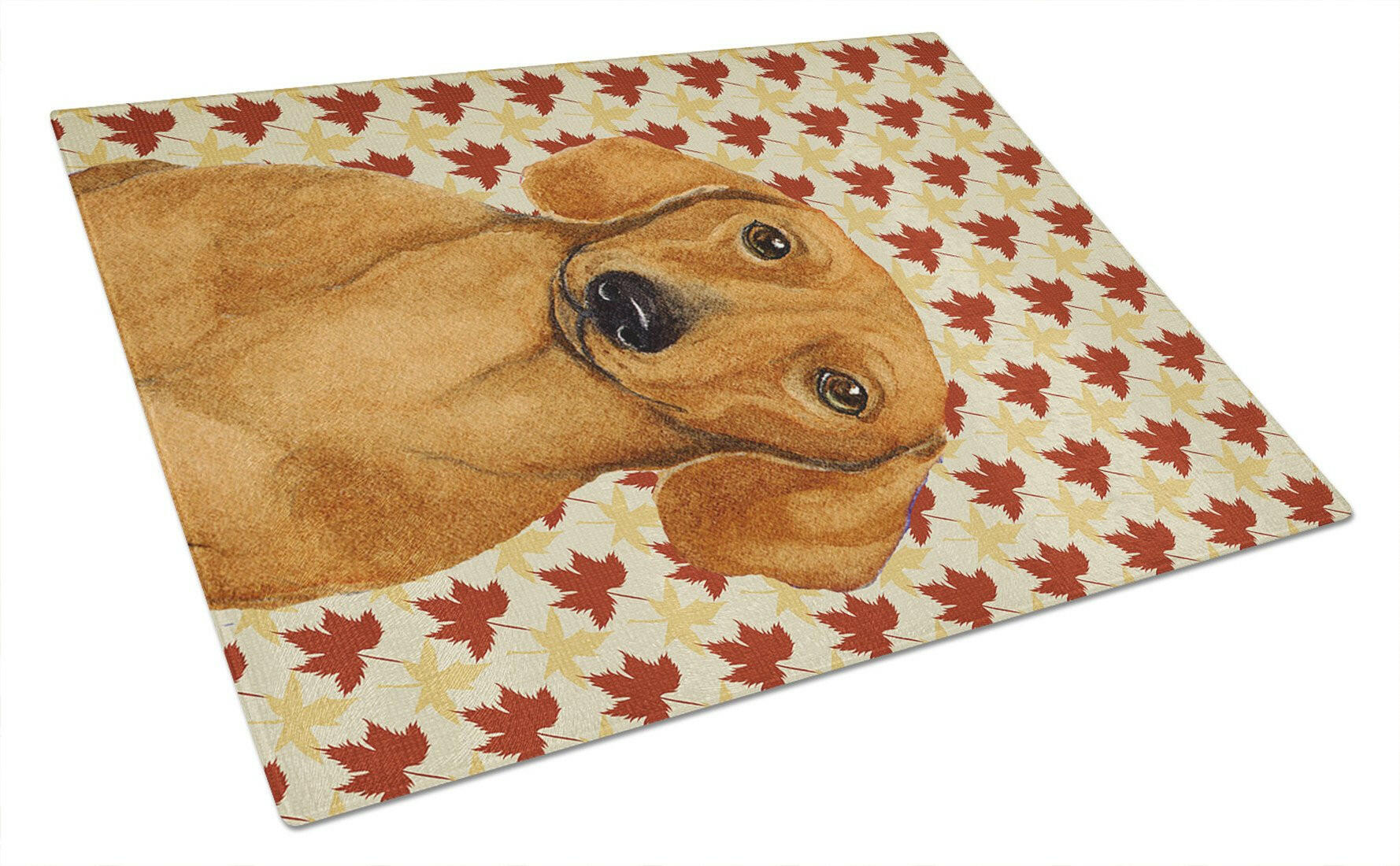 Dachshund Fall Leaves Portrait Glass Cutting Board Large by Caroline's Treasures