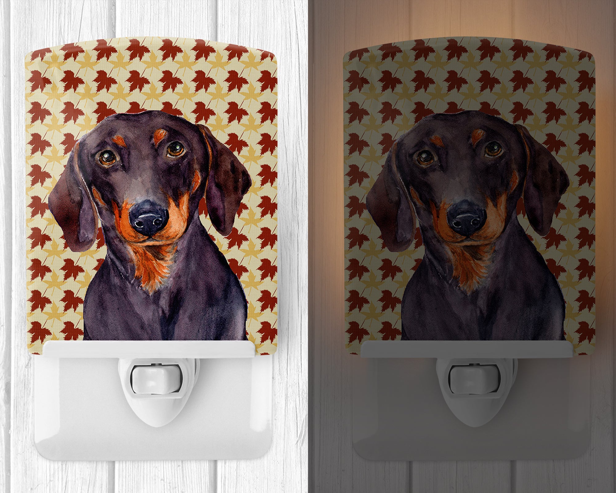 Dachshund Fall Leaves Portrait Ceramic Night Light LH9088CNL - the-store.com