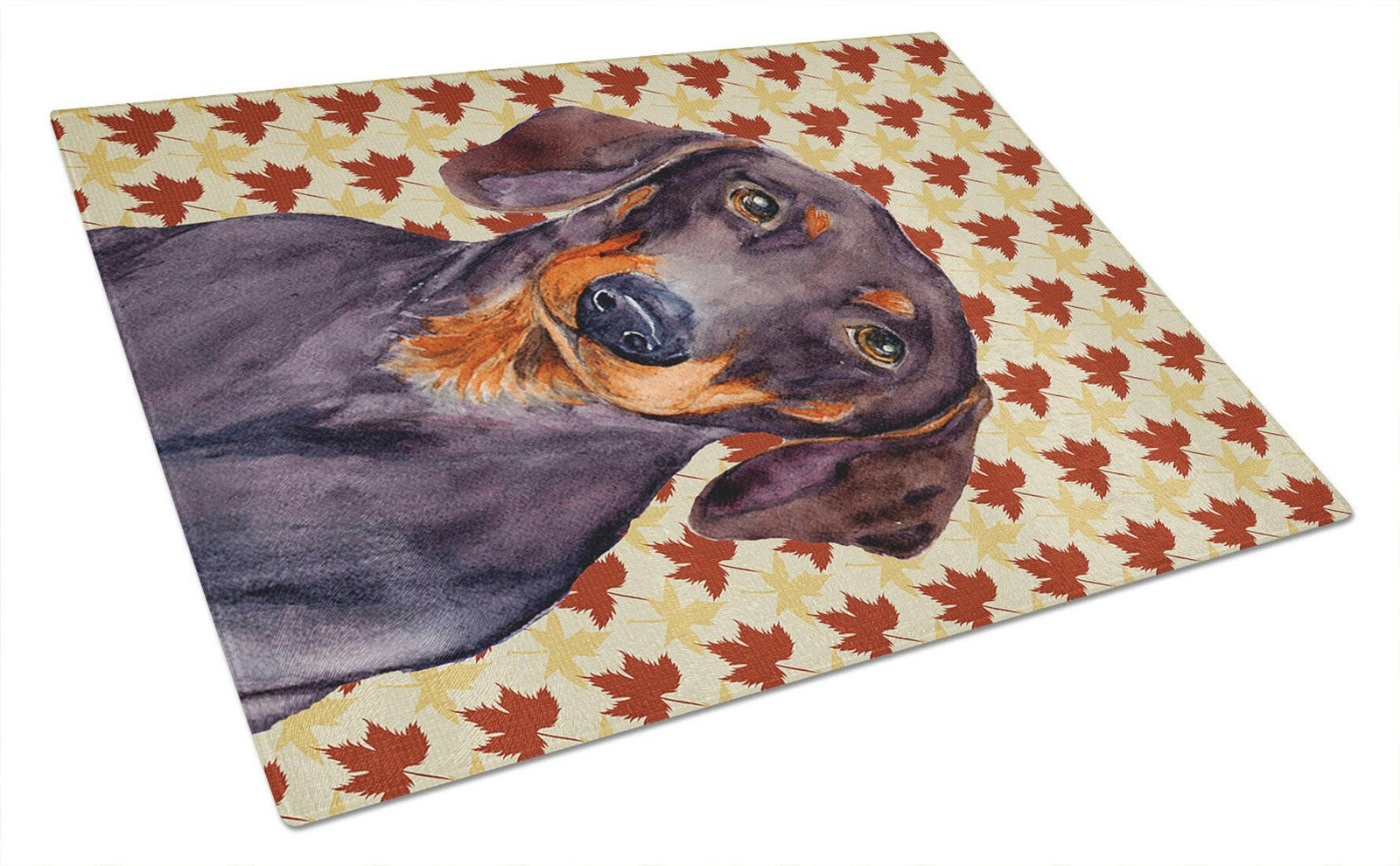 Dachshund Fall Leaves Portrait Glass Cutting Board Large by Caroline's Treasures