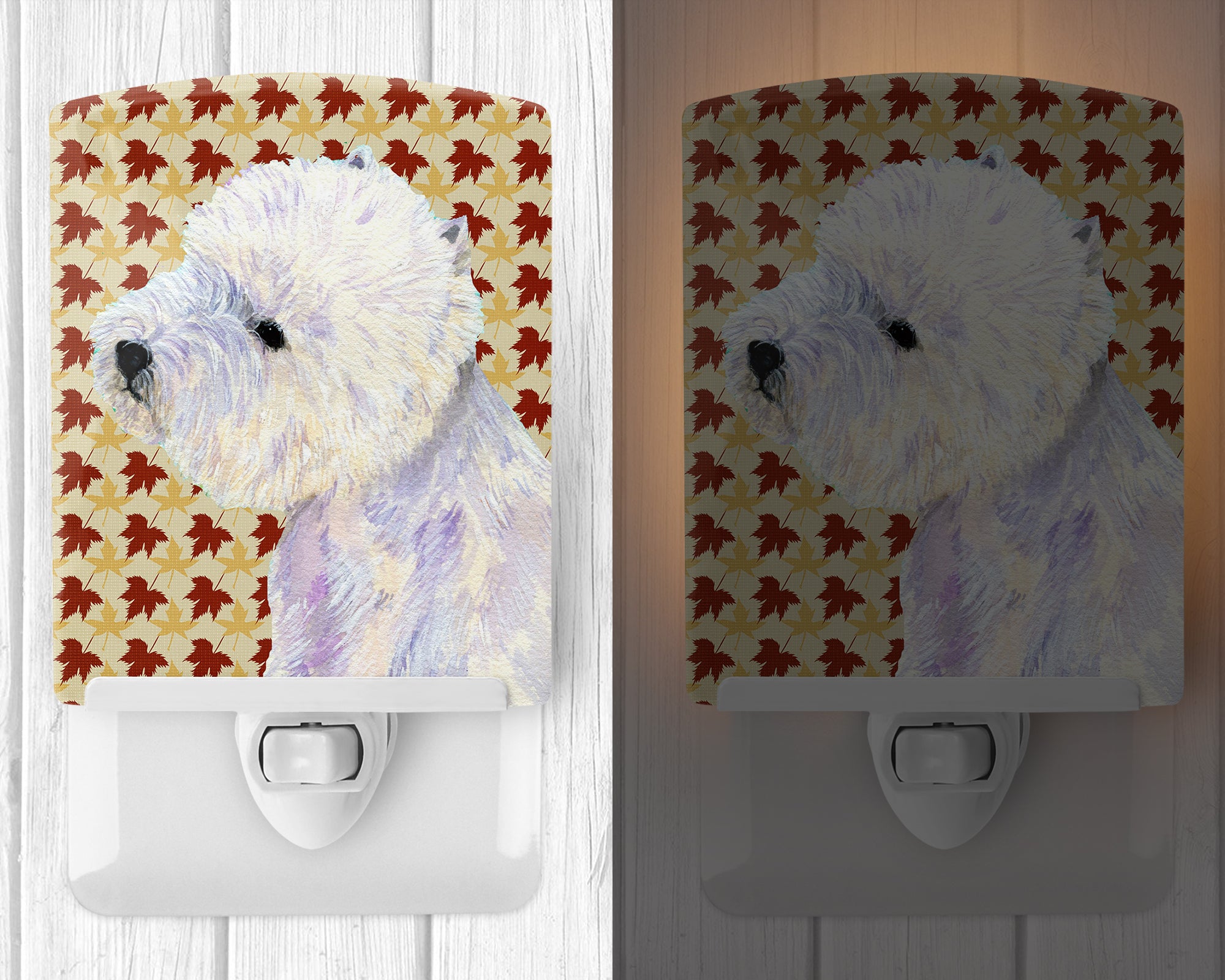 Westie Fall Leaves Portrait Ceramic Night Light LH9090CNL - the-store.com