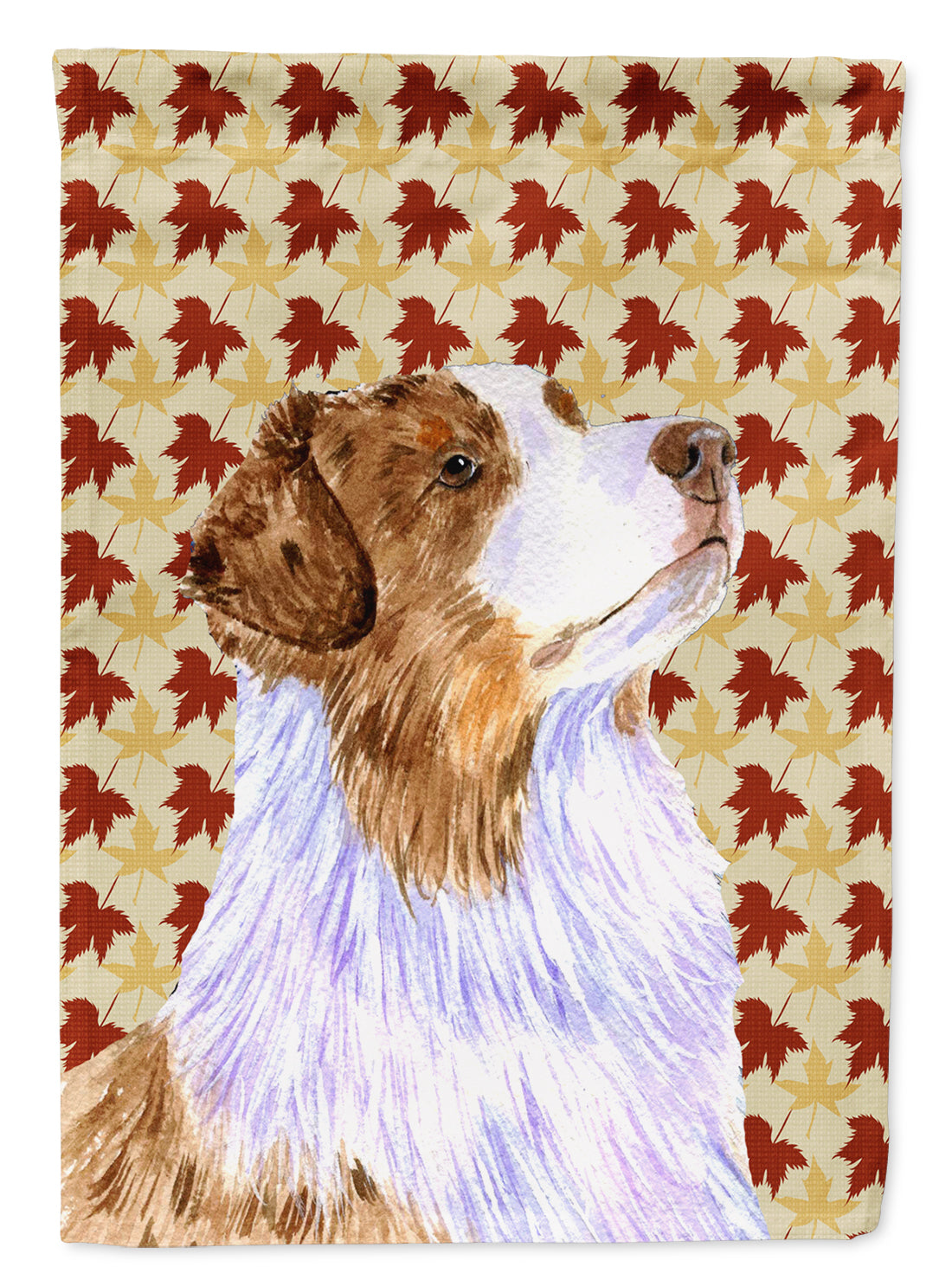 Australian Shepherd Fall Leaves Portrait Flag Garden Size.