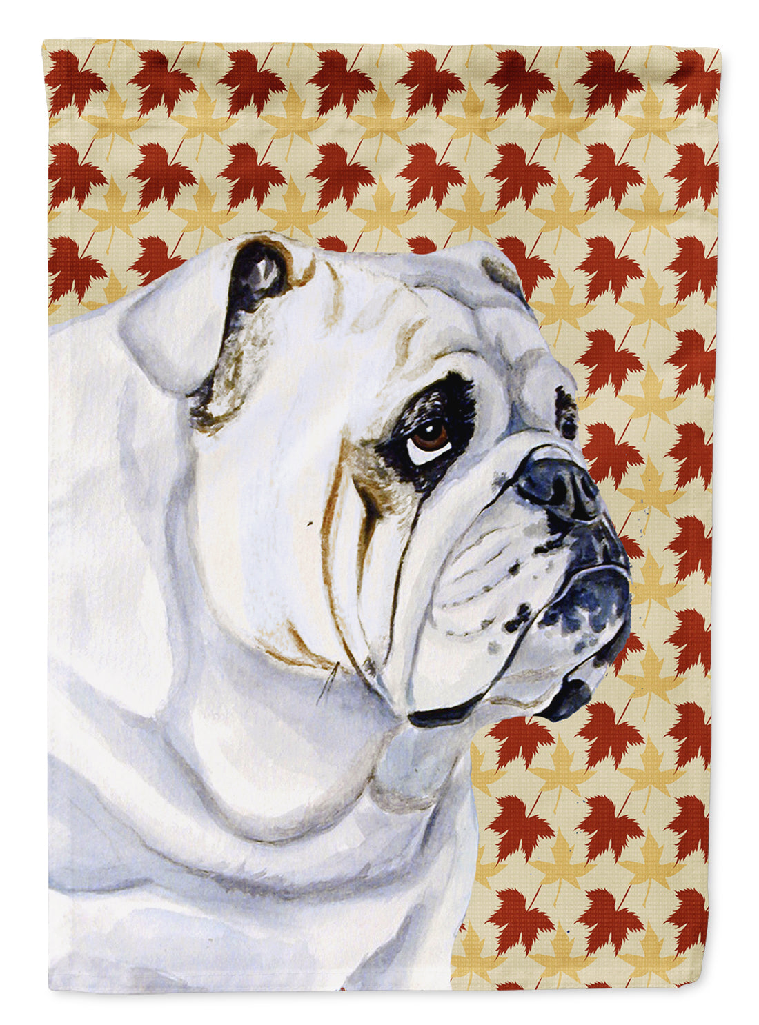 Bulldog English Fall Leaves Portrait Flag Canvas House Size  the-store.com.