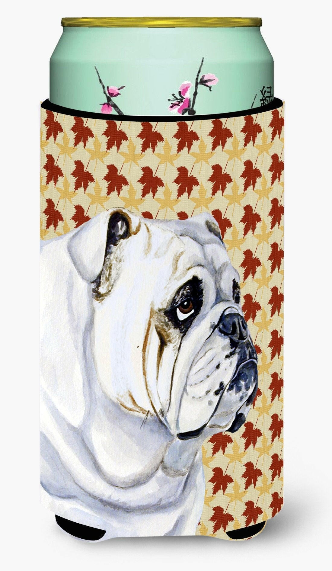 Bulldog English Fall Leaves Portrait  Tall Boy Beverage Insulator Beverage Insulator Hugger by Caroline's Treasures