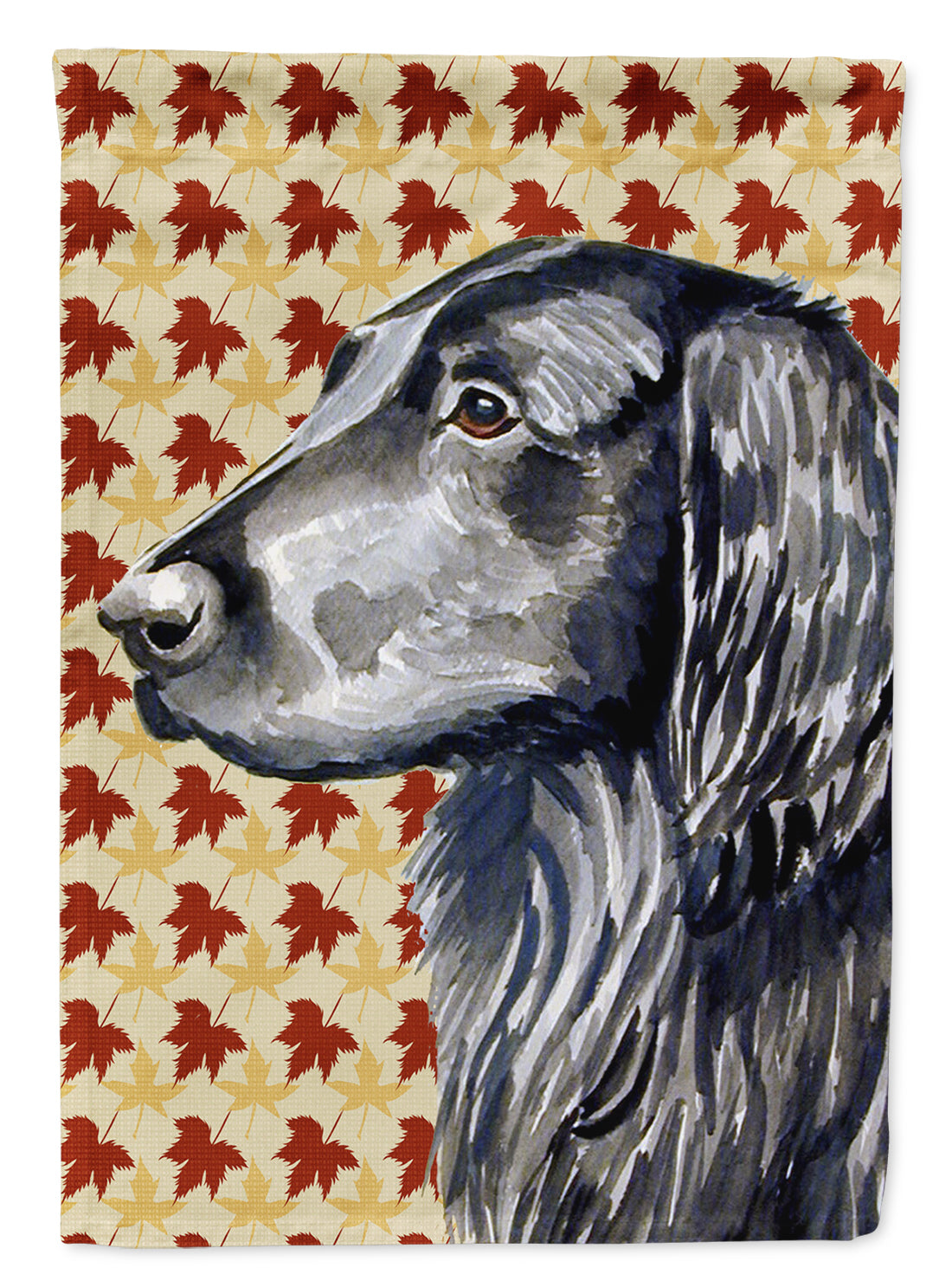 Flat Coated Retriever Fall Leaves Portrait Flag Canvas House Size  the-store.com.