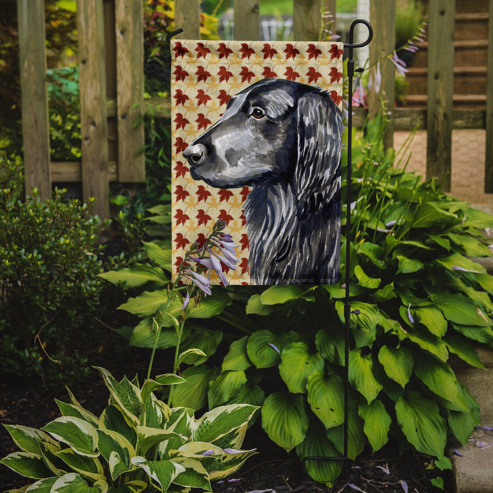 Flat Coated Retriever Fall Leaves Portrait Flag Garden Size.