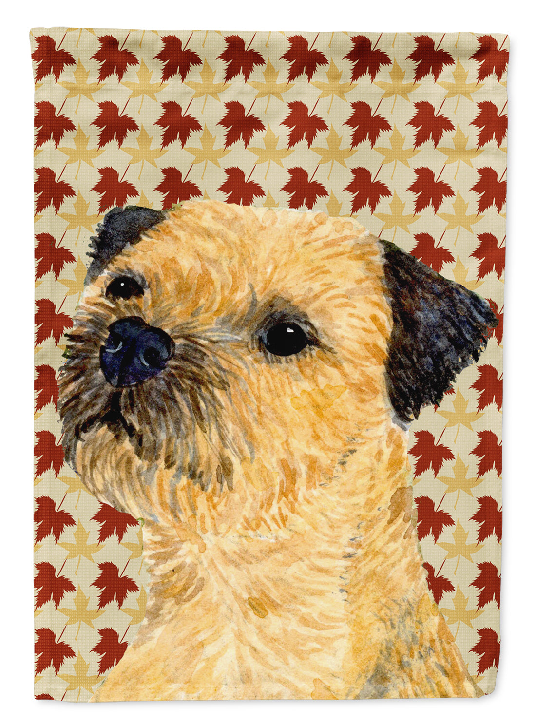 Border Terrier Fall Leaves Portrait Flag Garden Size.