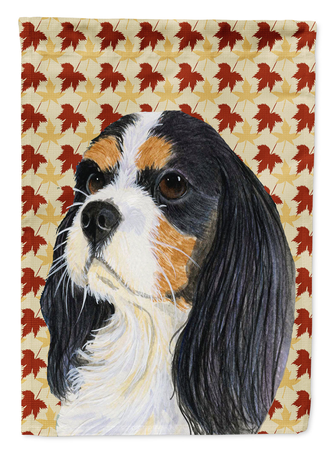 Cavalier Spaniel Fall Leaves Portrait Flag Garden Size.