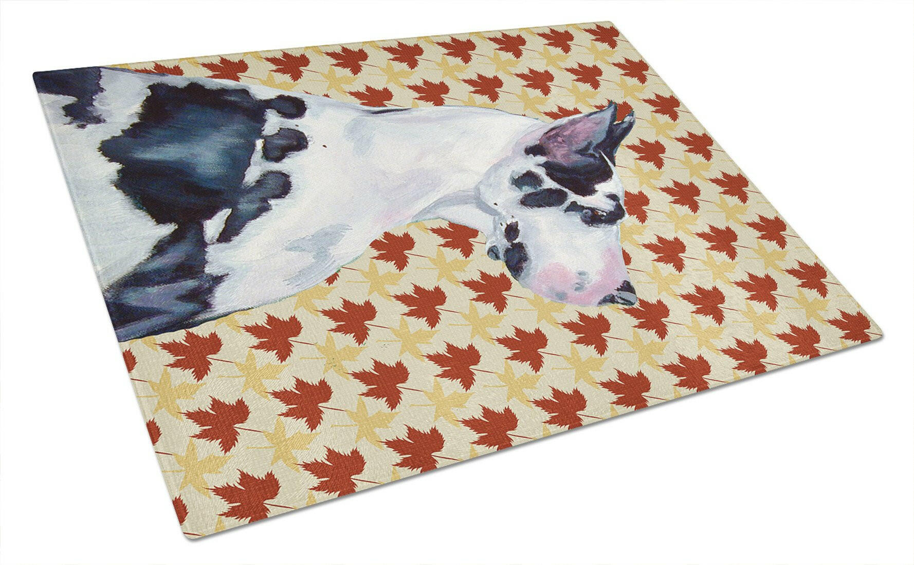 Great Dane Fall Leaves Portrait Glass Cutting Board Large by Caroline's Treasures