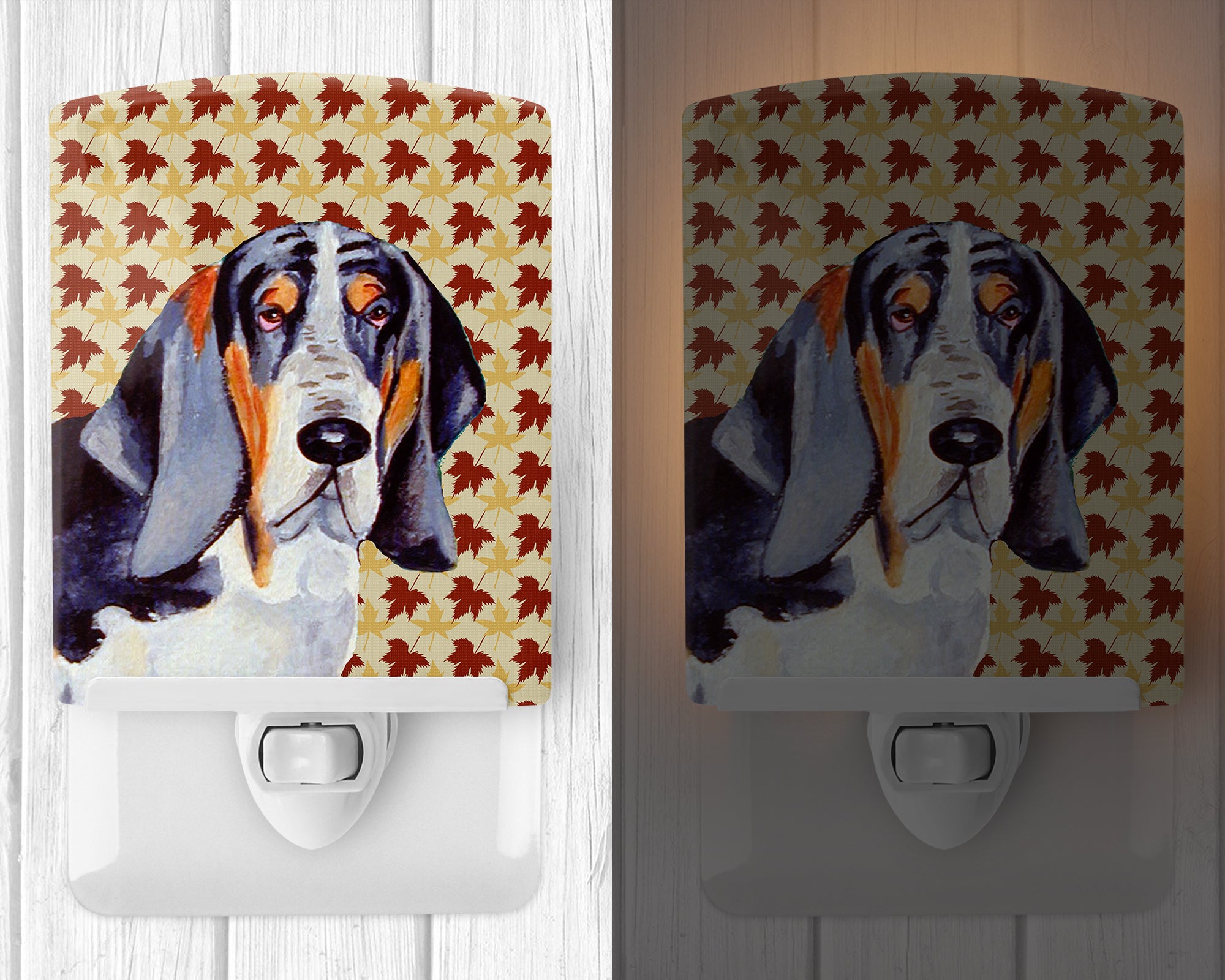 Basset Hound Fall Leaves Portrait Ceramic Night Light LH9102CNL - the-store.com