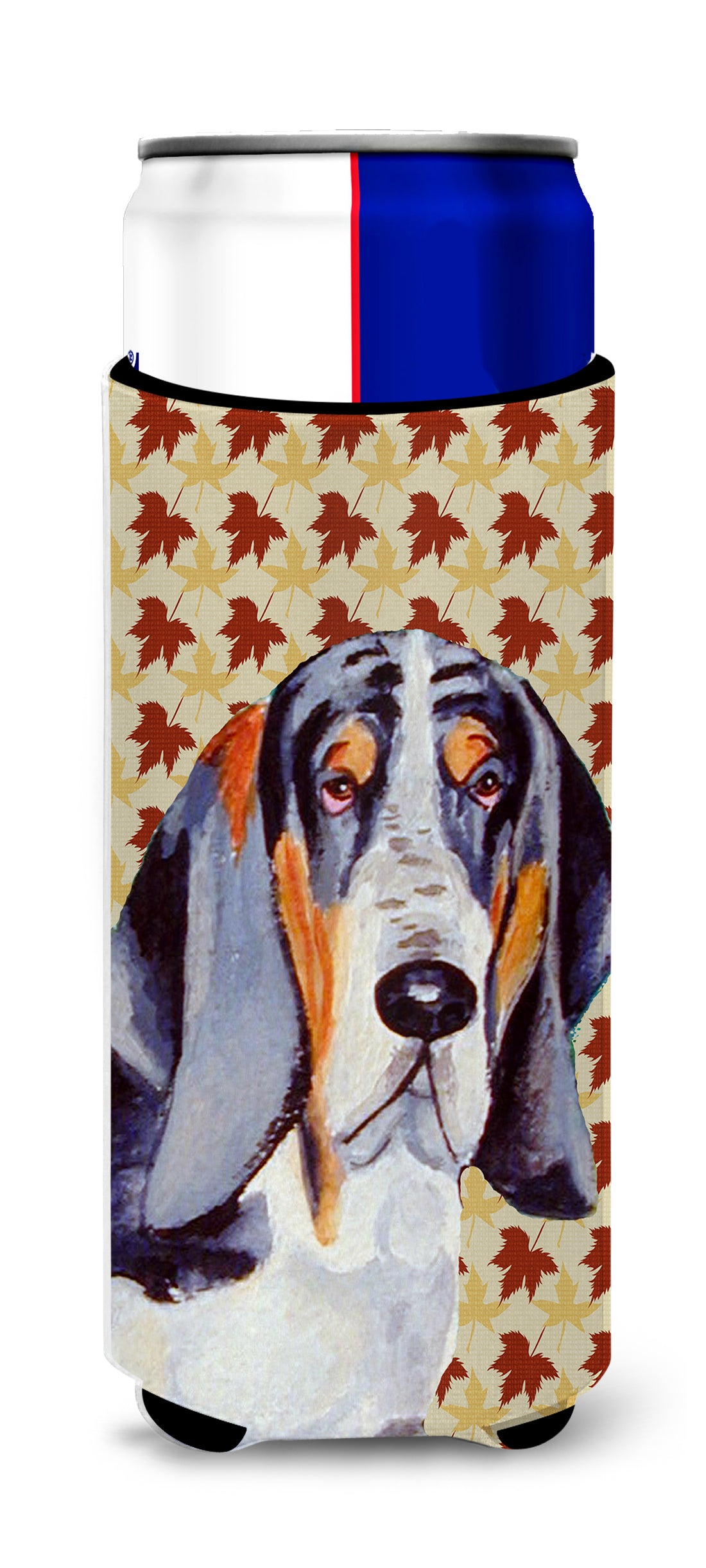 Basset Hound Fall Leaves Portrait Ultra Beverage Insulators for slim cans LH9102MUK.