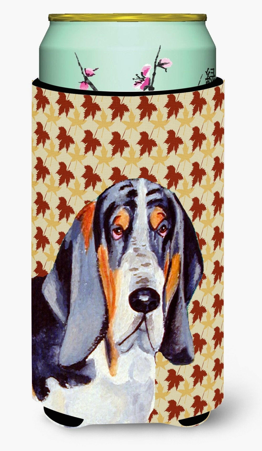 Basset Hound Fall Leaves Portrait  Tall Boy Beverage Insulator Beverage Insulator Hugger by Caroline&#39;s Treasures