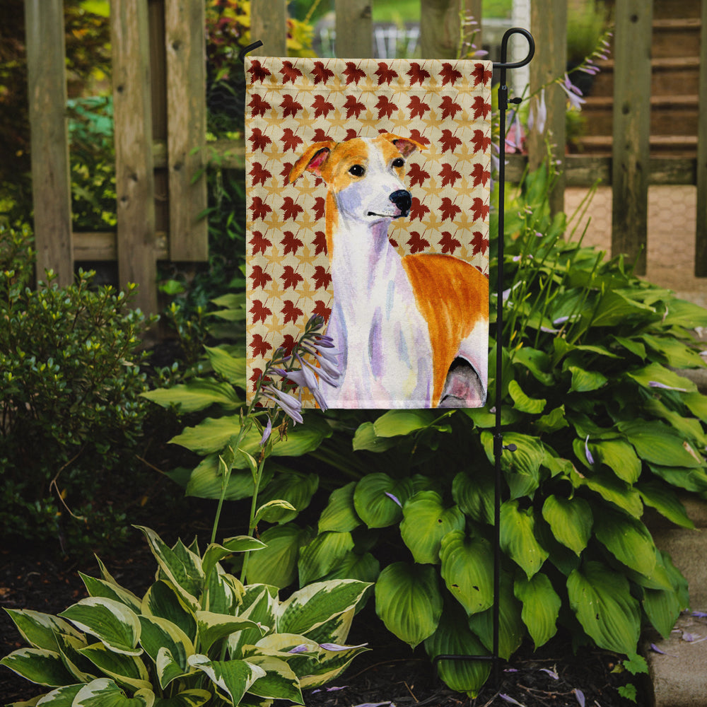 Whippet Fall Leaves Portrait Flag Garden Size.