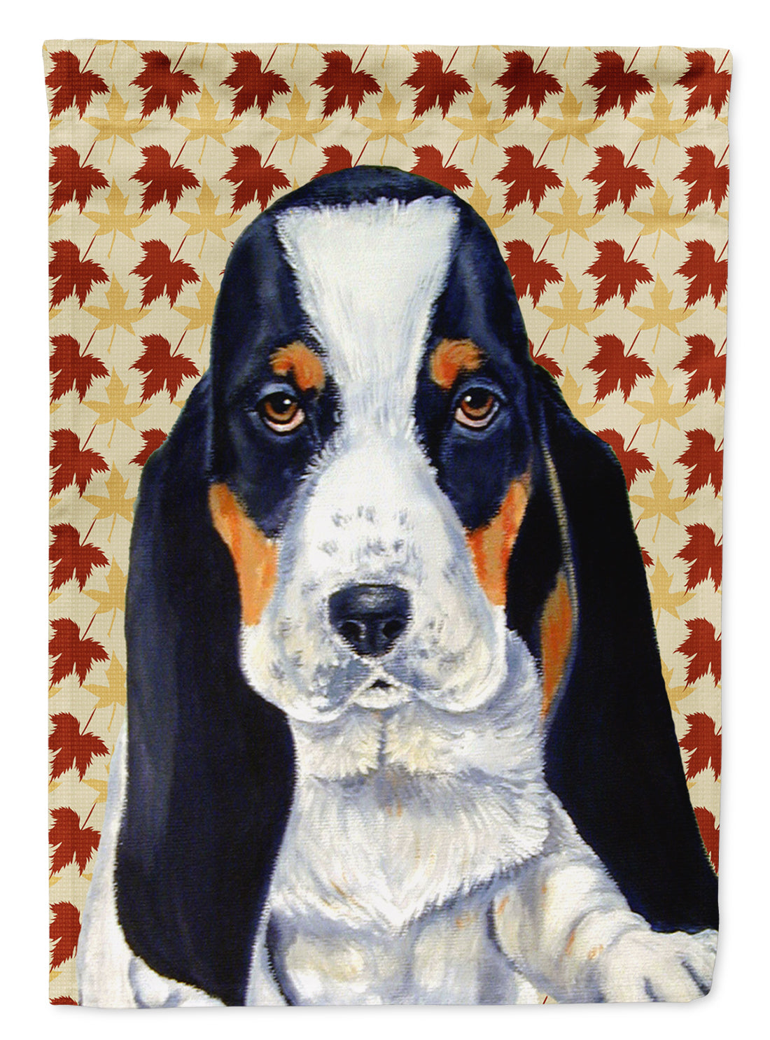 Basset Hound Fall Leaves Portrait Flag Canvas House Size  the-store.com.