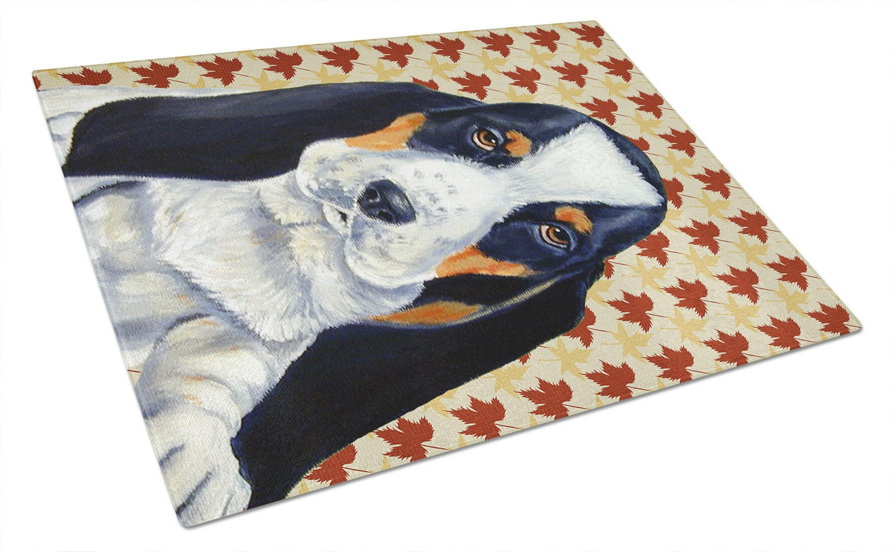 Basset Hound Fall Leaves Portrait Glass Cutting Board Large by Caroline's Treasures