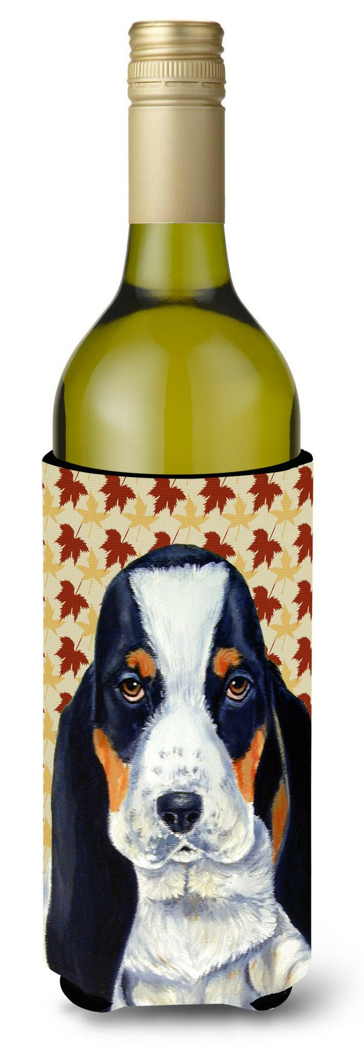 Basset Hound Fall Leaves Portrait Wine Bottle Beverage Insulator Beverage Insulator Hugger LH9104LITERK by Caroline's Treasures