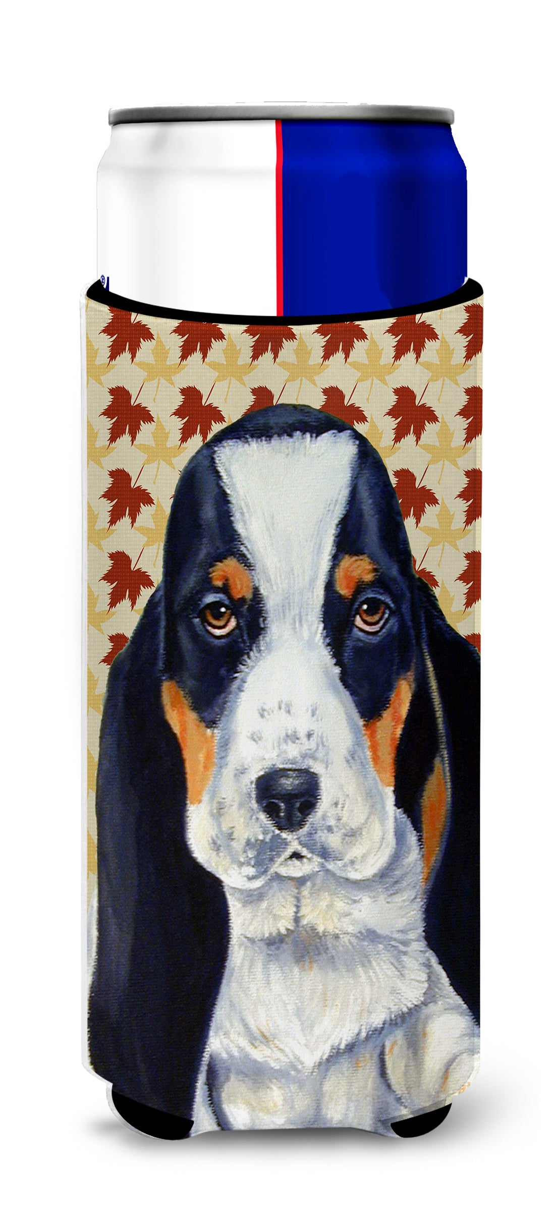 Basset Hound Fall Leaves Portrait Ultra Beverage Insulators for slim cans LH9104MUK.