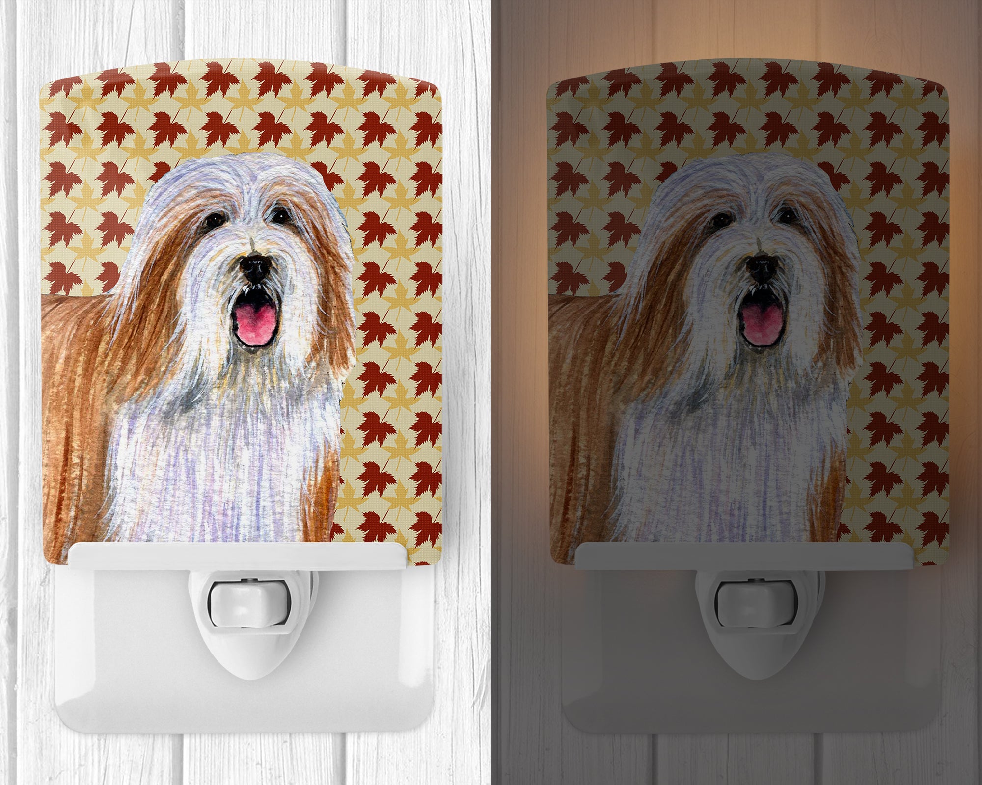 Bearded Collie Fall Leaves Portrait Ceramic Night Light LH9105CNL - the-store.com