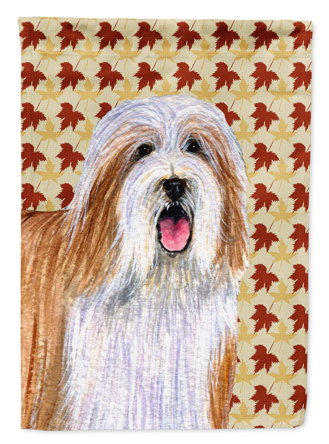 Bearded Collie Fall Leaves Portrait Flag Garden Size.